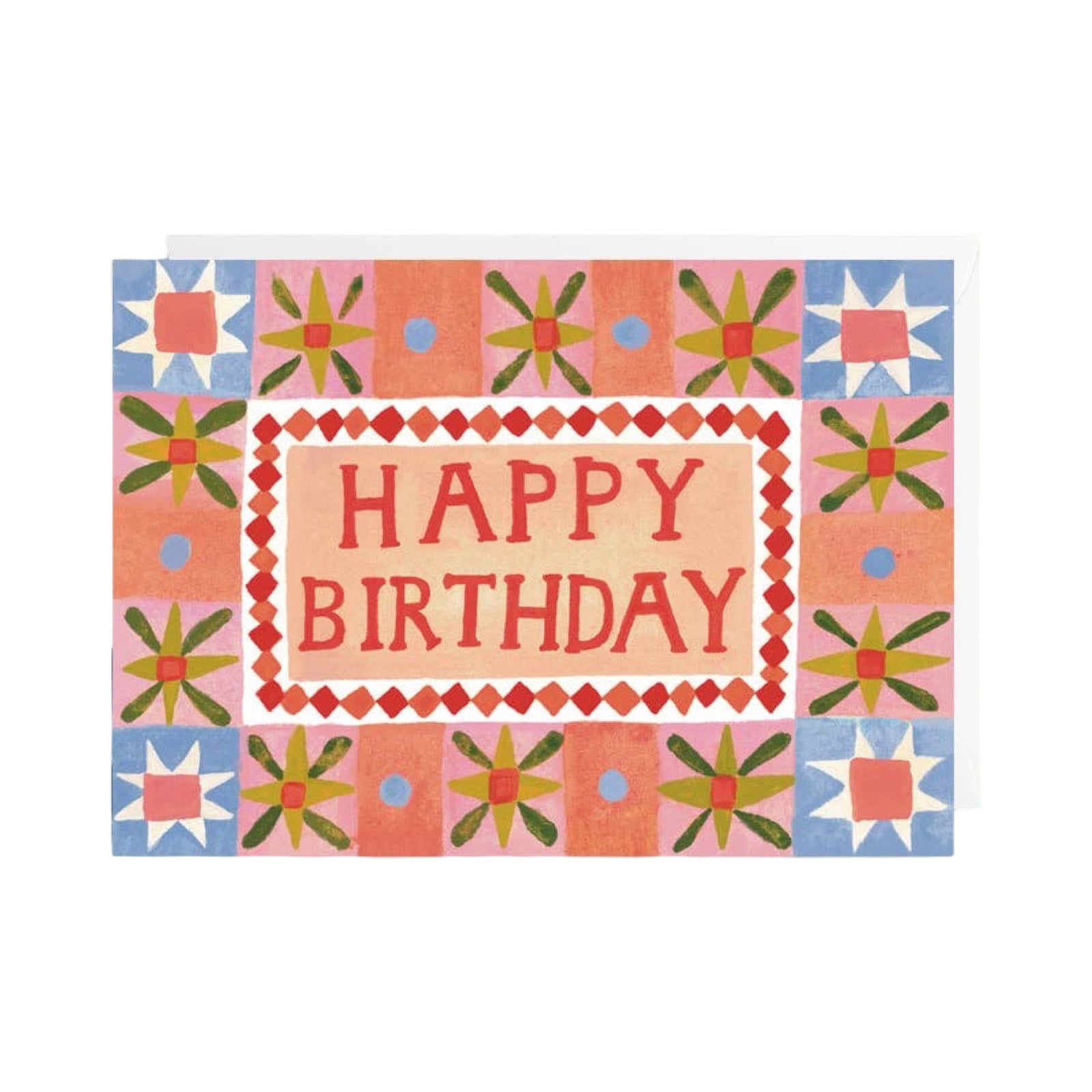 Colorful birthday card with 'Happy Birthday' text on a white background.