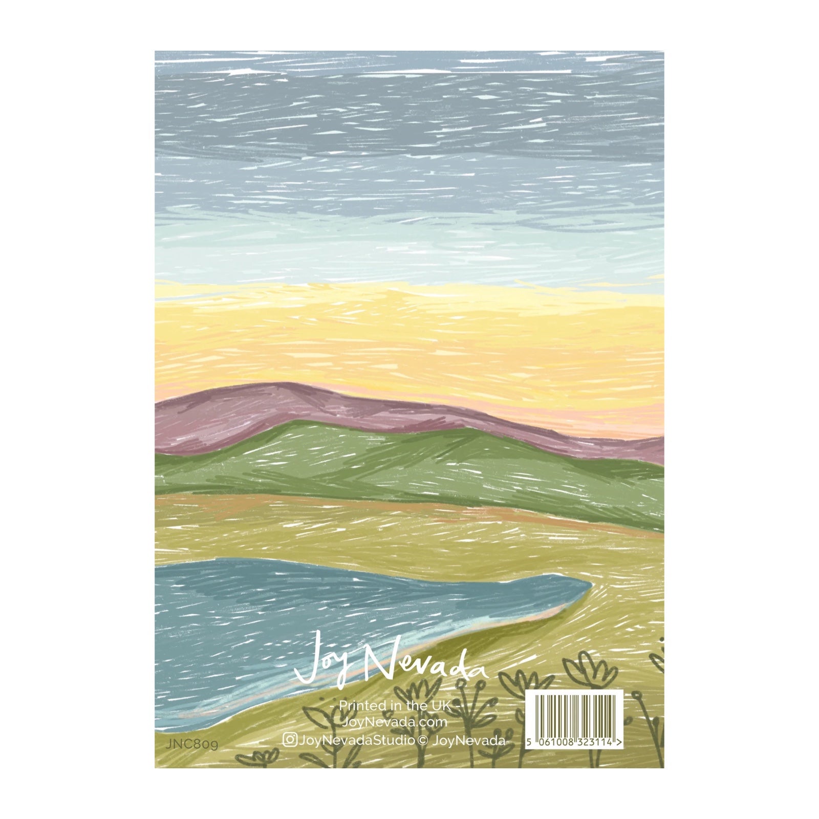 Card featuring an illustration of a couple sitting outside their campervan with the text 'Happy Camper'.