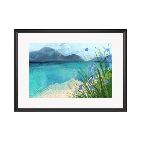 High quality giclée print of Harebells at Luskentyre beach on the Isle of Harris.