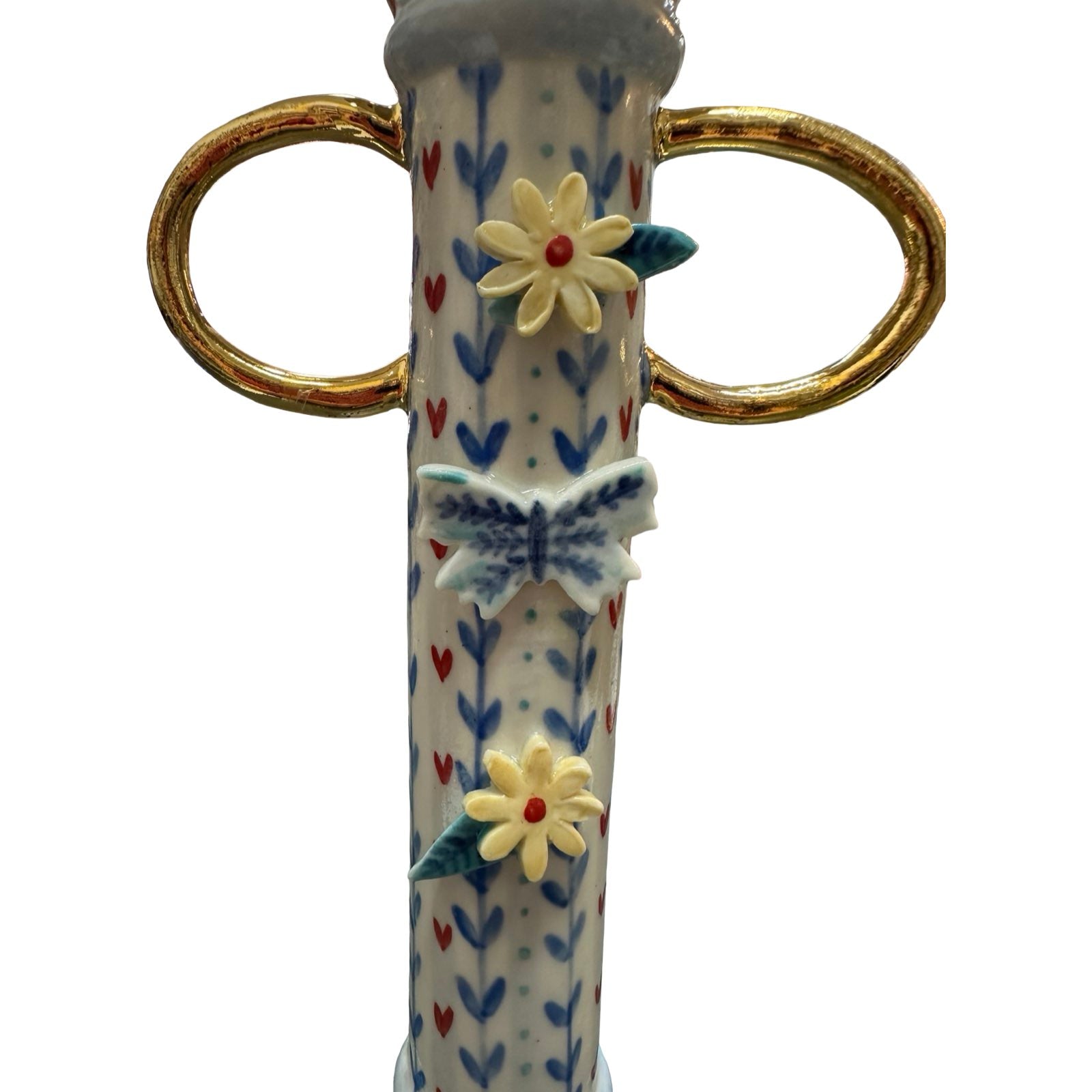 Hearts and Butterfly Porcelain Candlestick