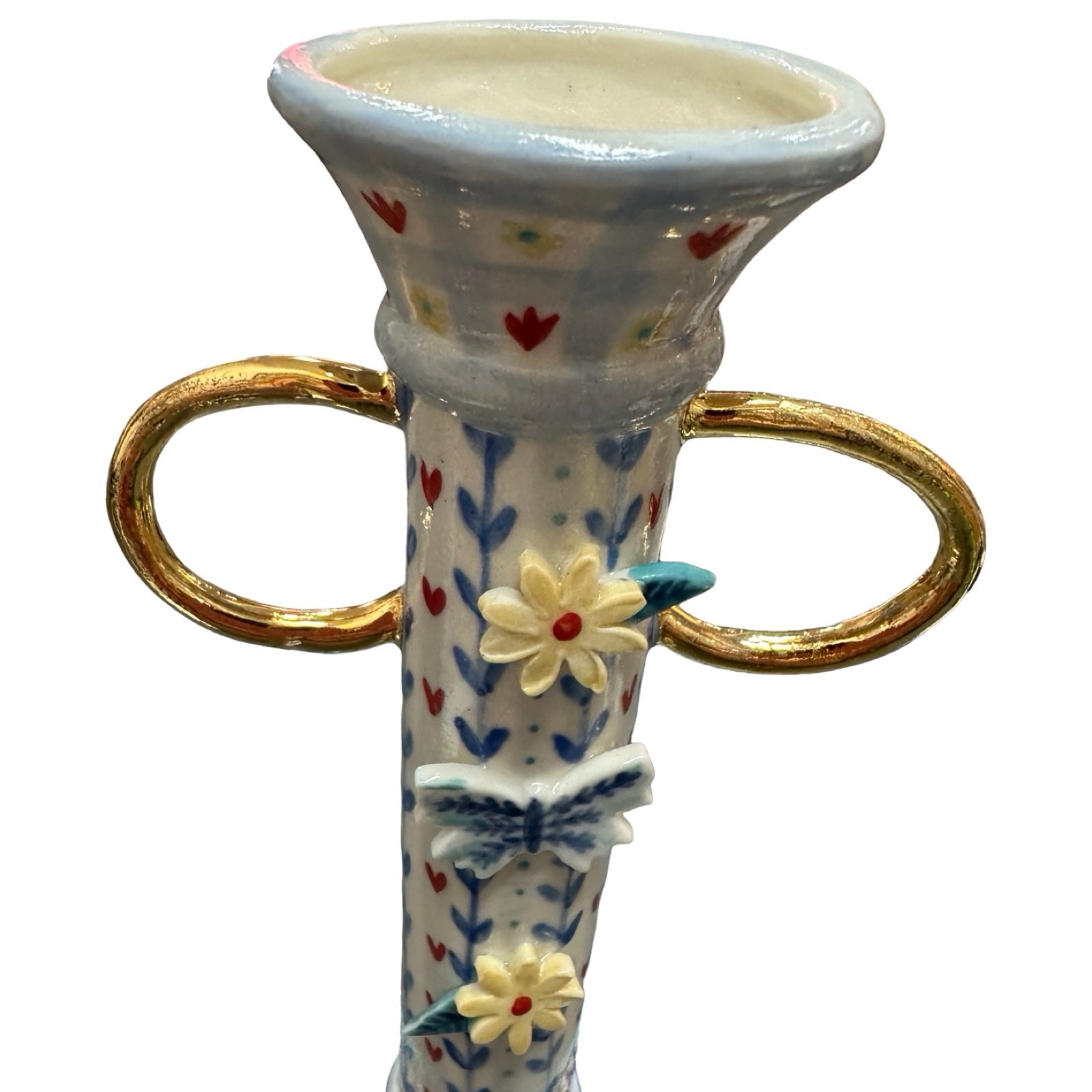 Hearts and Butterfly Porcelain Candlestick