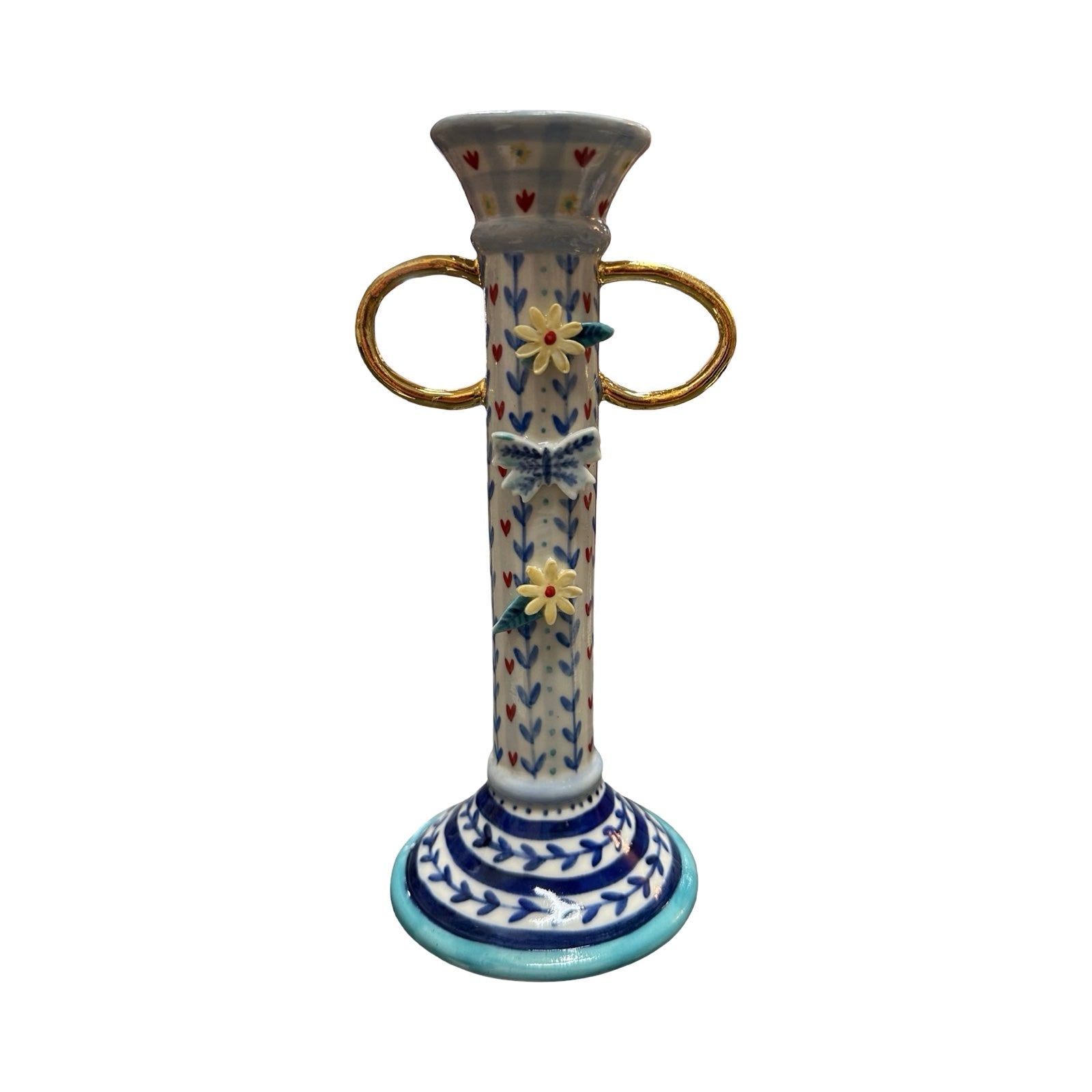Hearts and Butterfly Porcelain Candlestick