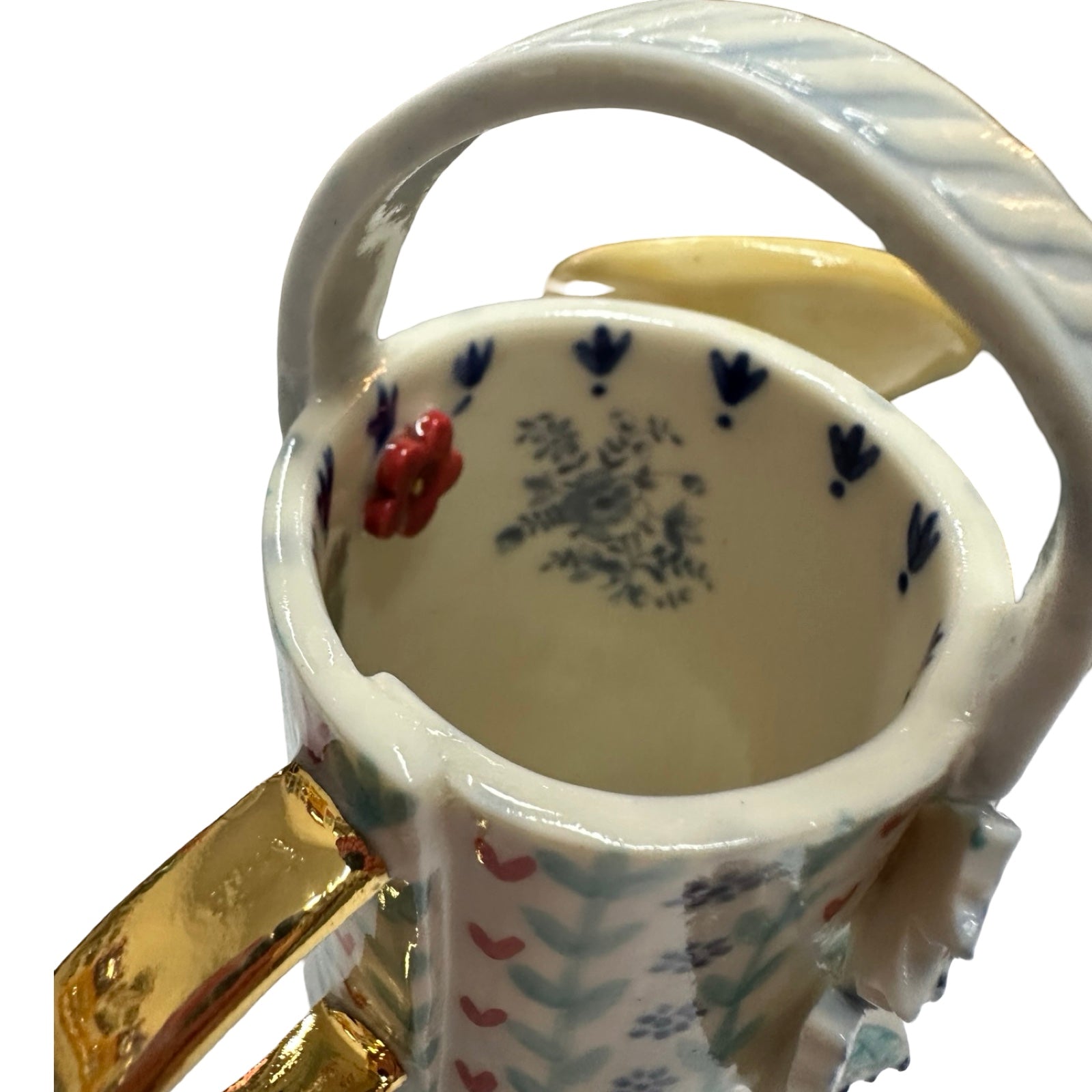 Hearts and Butterflies Watering Can Porcelain Vase