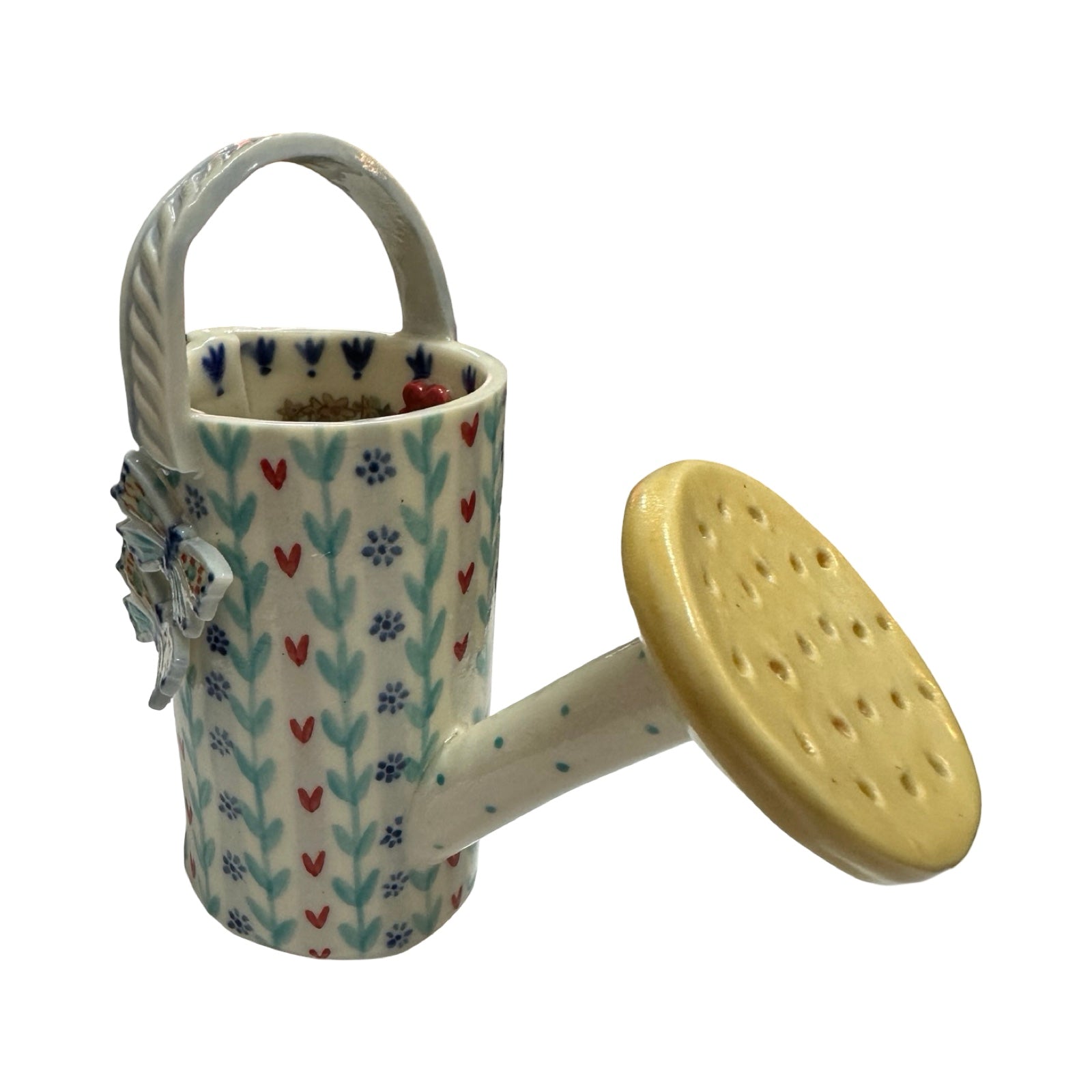 Hearts and Butterflies Watering Can Porcelain Vase