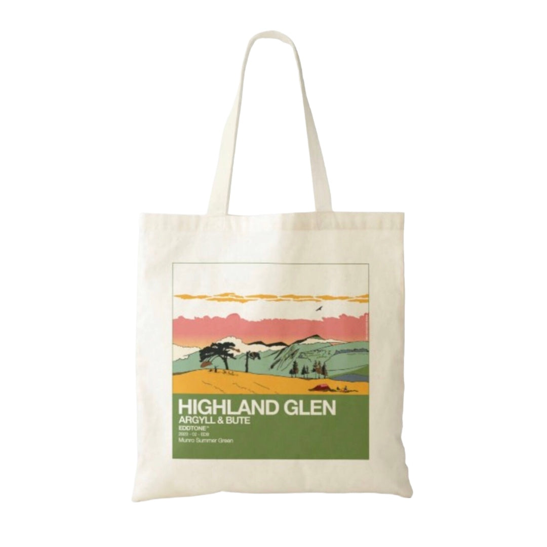 This tote bag features a square design of an illustration of Glen Shira in Argyle & Bute, Scotland