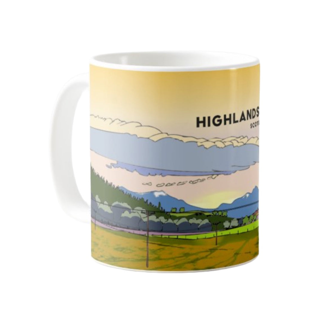 Classic mug featuring a striking panoramic artwork of the highlands and islands of the west coast of Scotland