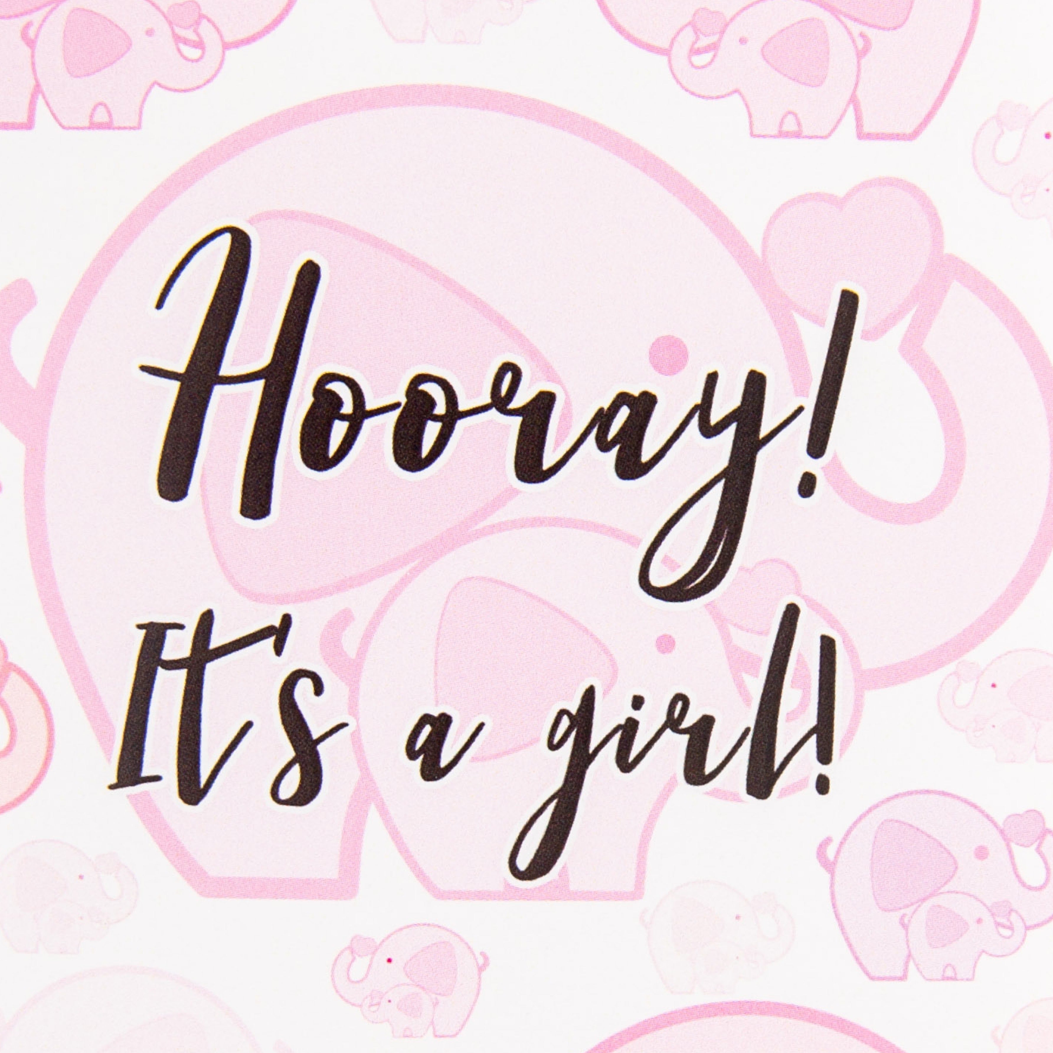 Hooray it's a girl card featuring cute pink elephants.