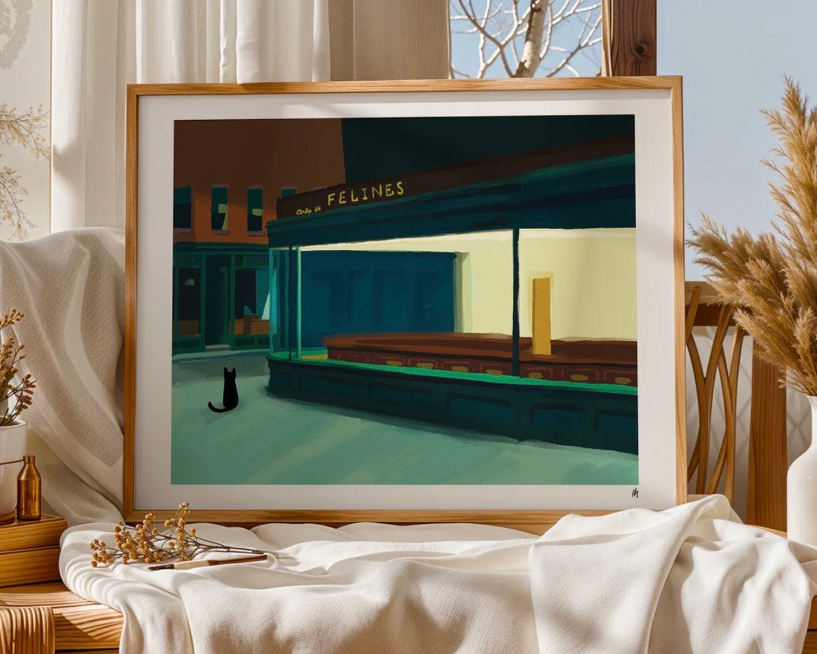 Framed artwork of a painting on a wall with decorative elements.
