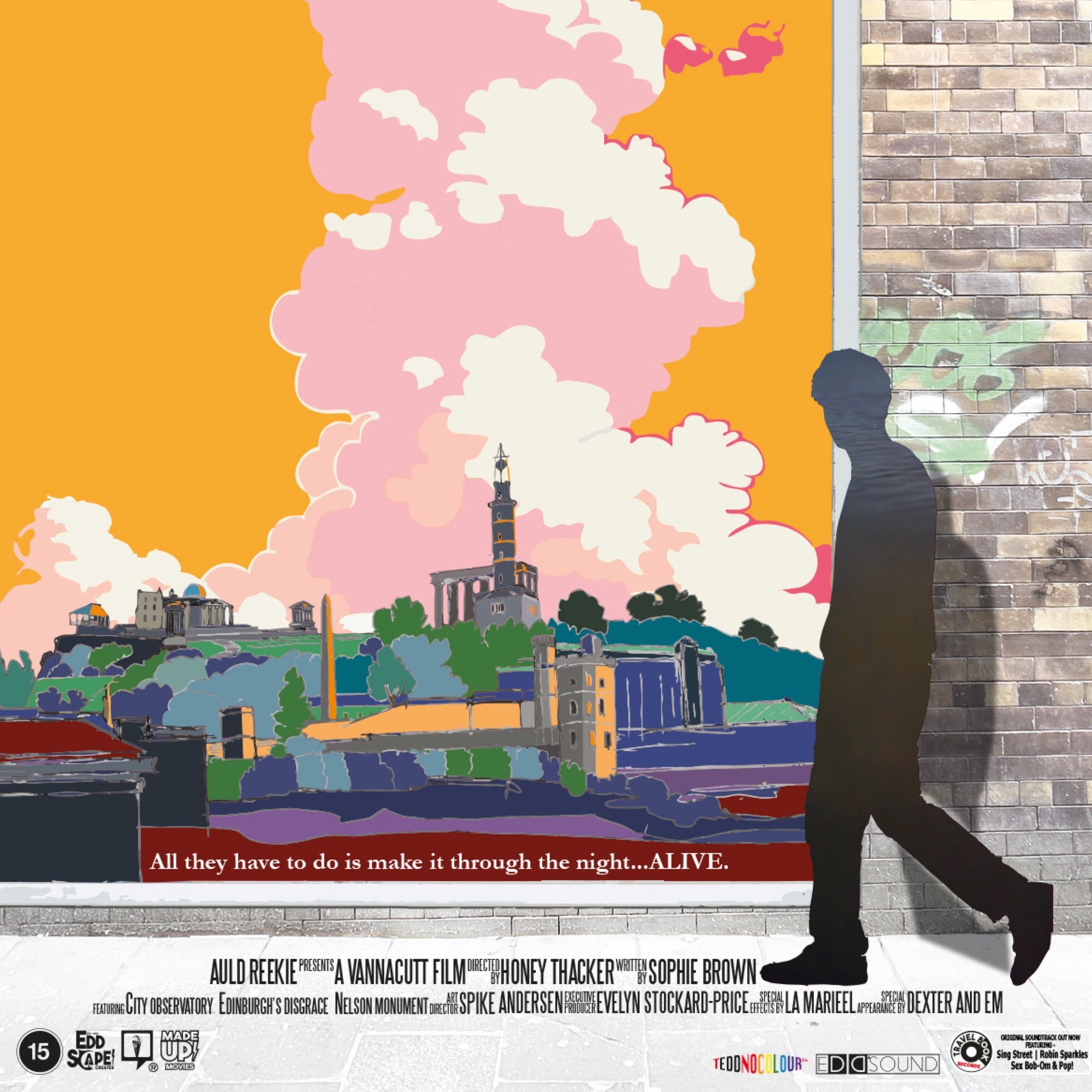 This print features a movie poster design with an illustration of Calton Hill, Edinburgh.