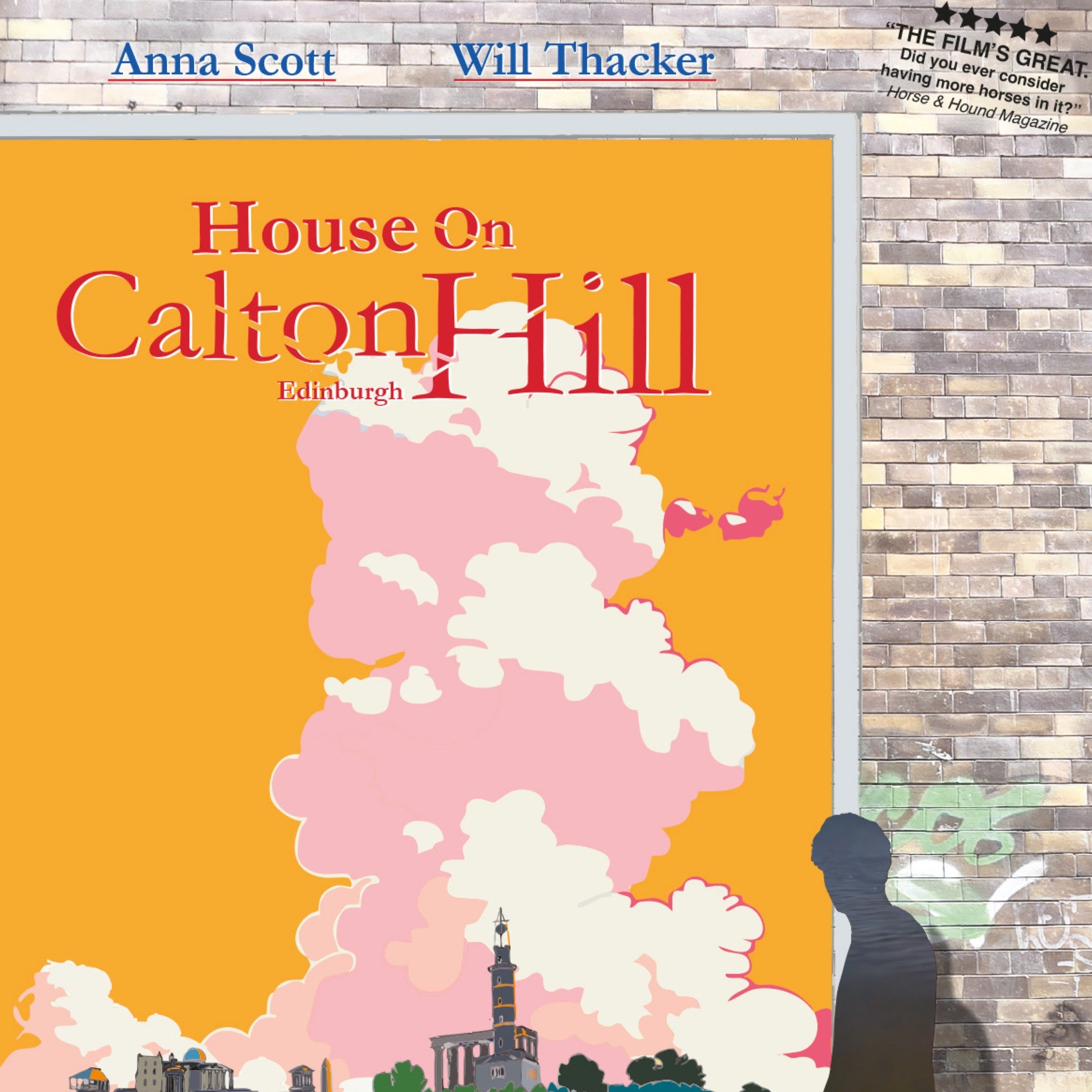 This print features a movie poster design with an illustration of Calton Hill, Edinburgh.