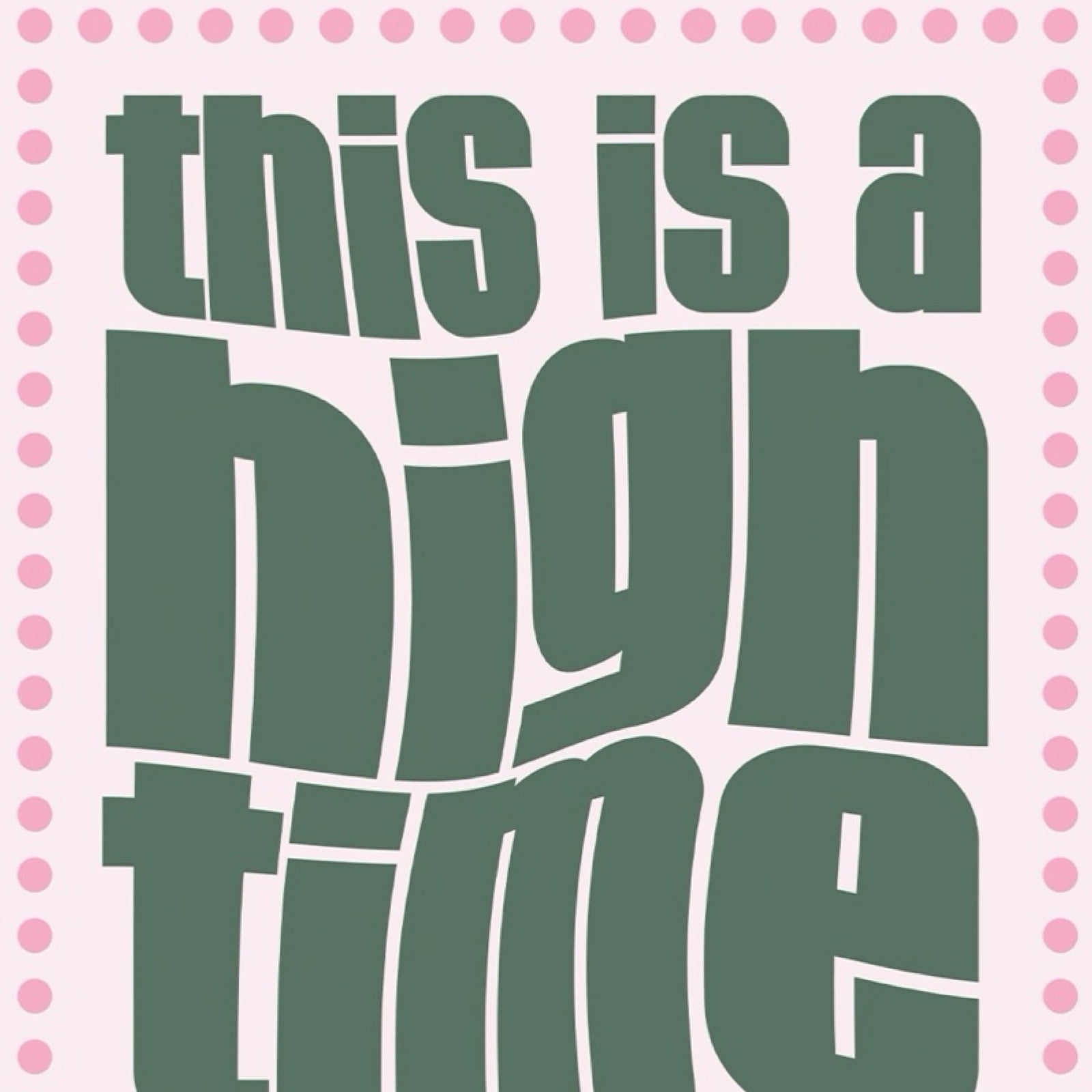 Typography song print of the lyric 'this is a high time for hypersonic missiles' from the song Hypersonic Missiles by Sam Fender. The lyrics are written in green against a white background with pink stars around the border