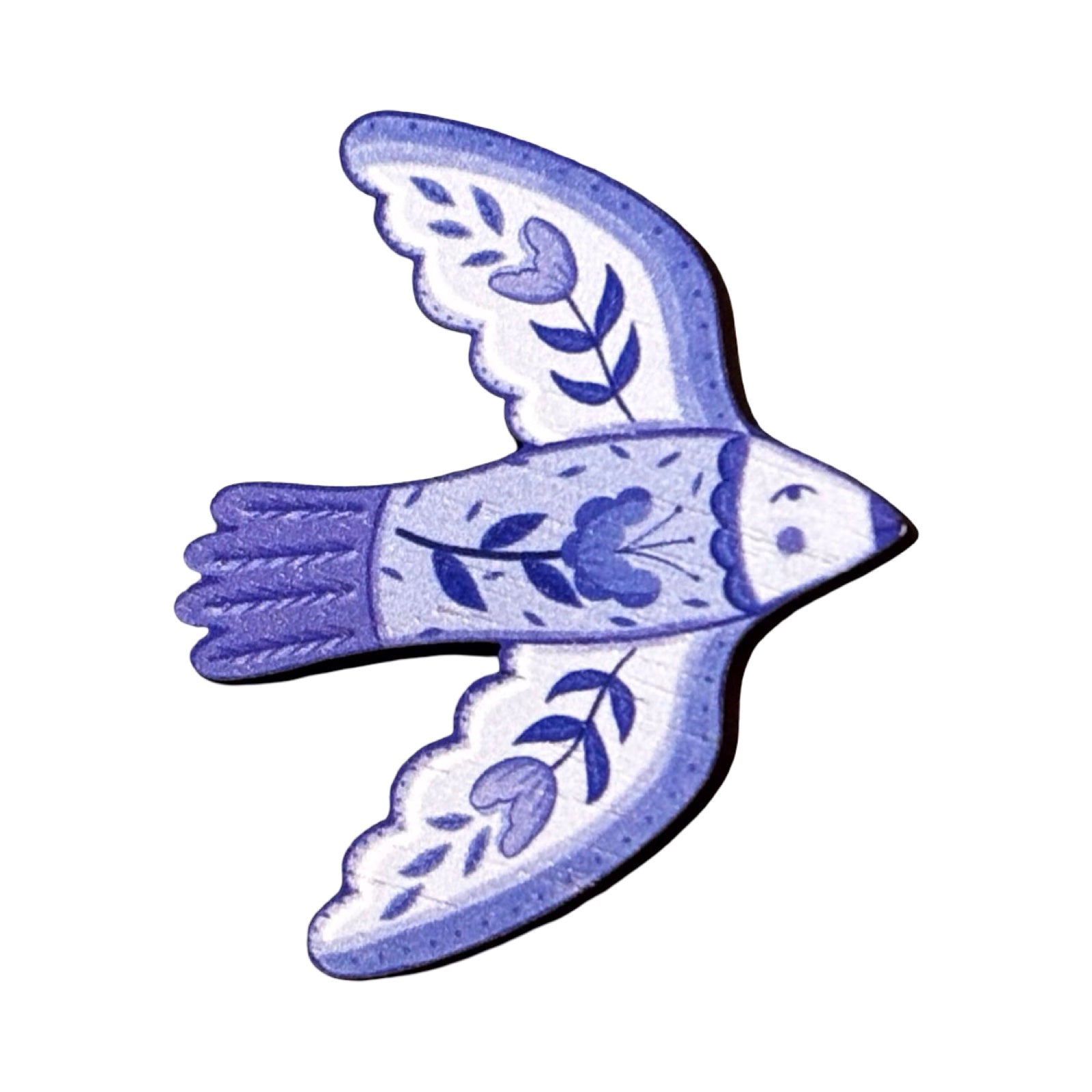 Floral Folk Bird Wooden Brooch