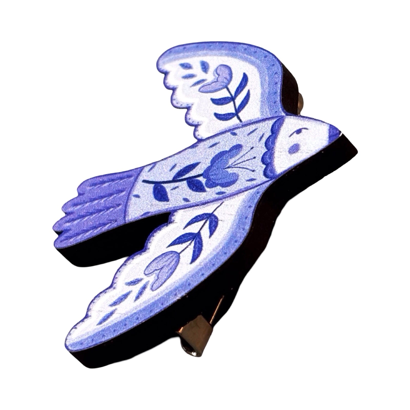 Floral Folk Bird Wooden Brooch