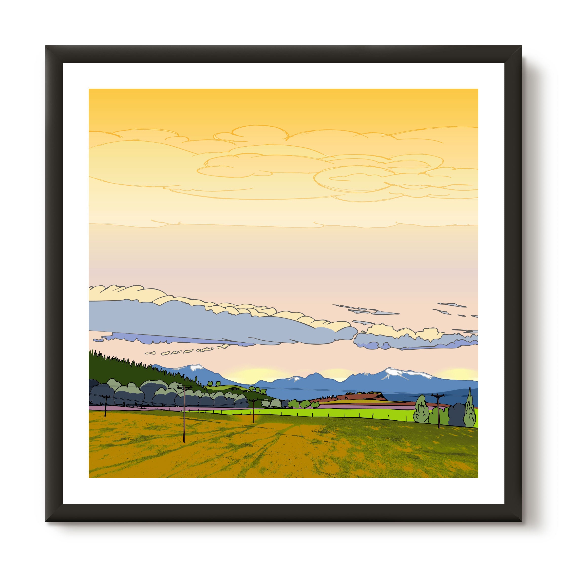 This print illustrates the view of the the Arran mountains from the Isle of Bute, Scotland.