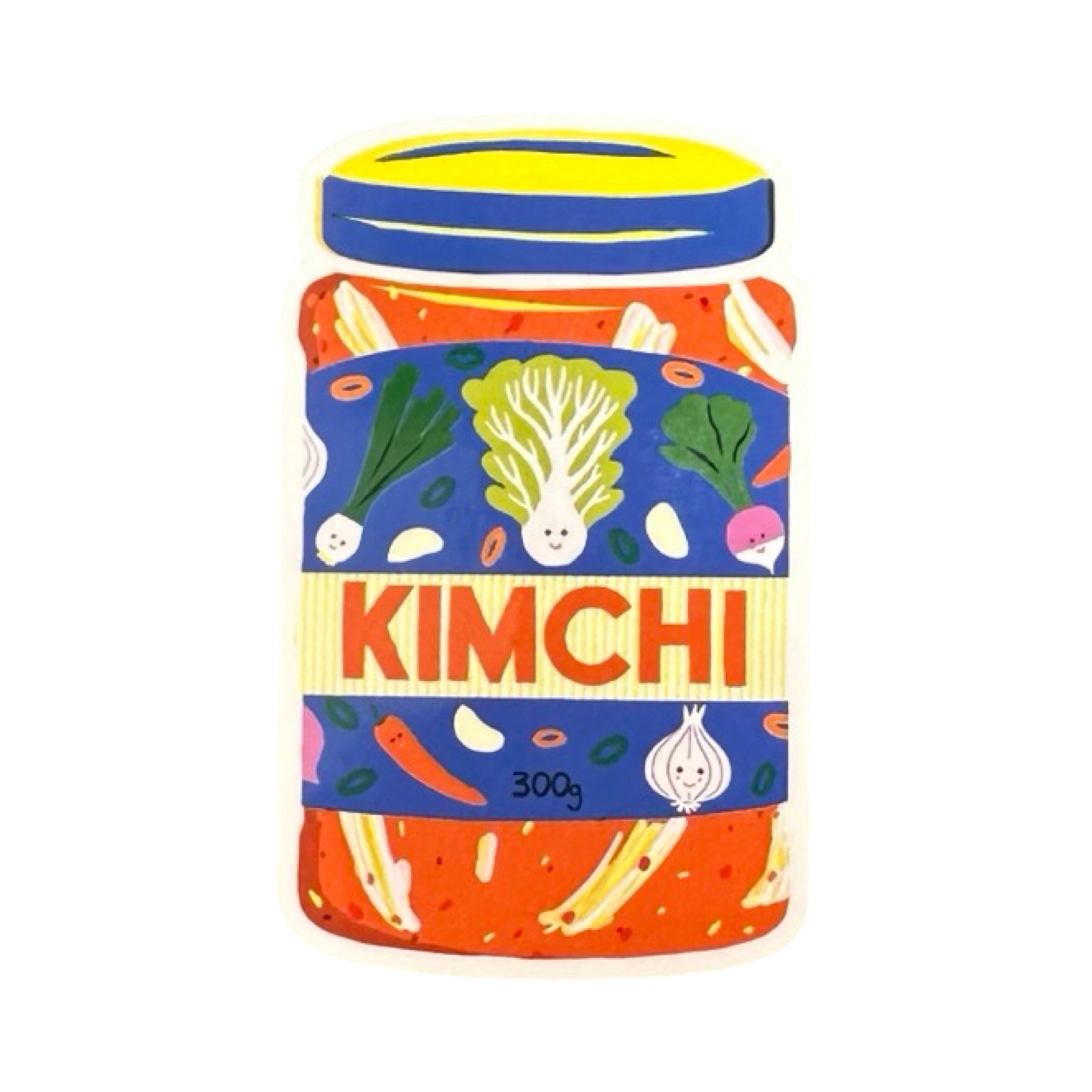 Colourful illustration of a kimchi jar with a cartoonish design on a white background.