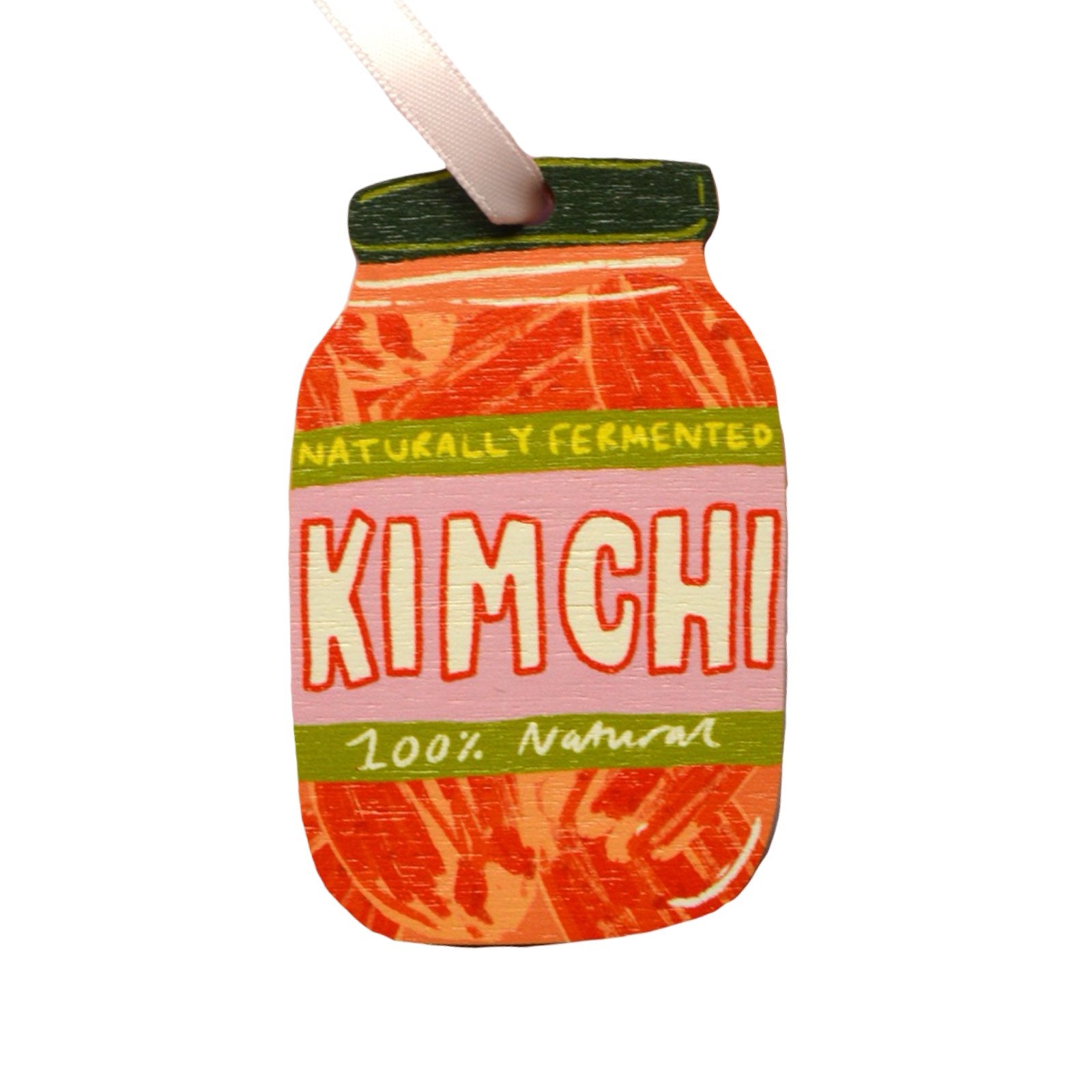 Illustration of a kimchi jar with colorful text on a white background.