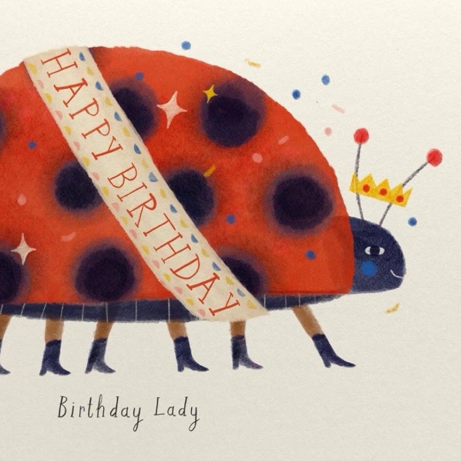 This birthday card features a gorgeous ladybird wearing a crown and a birthday sash.