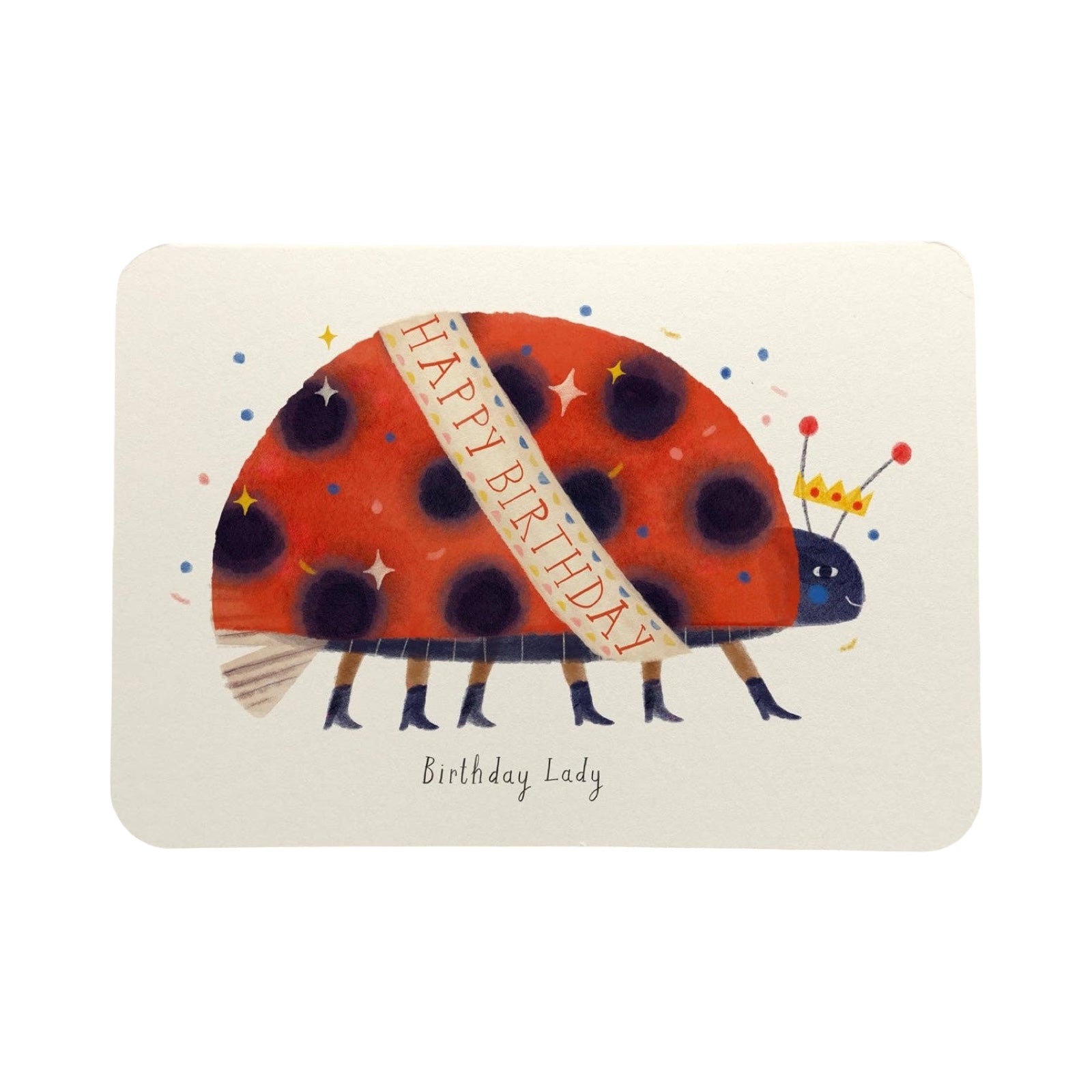 This birthday card features a gorgeous ladybird wearing a crown and a birthday sash.