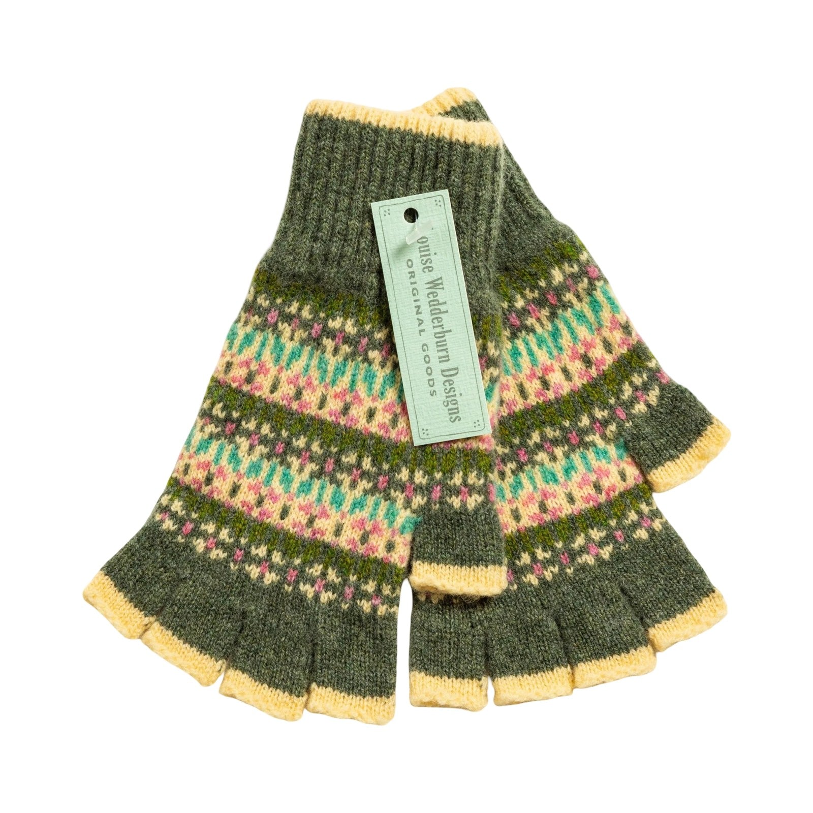 These gorgeous green and mustard Fairisle fingerless gloves will keep your hands warm and cosy, but your fingers free.