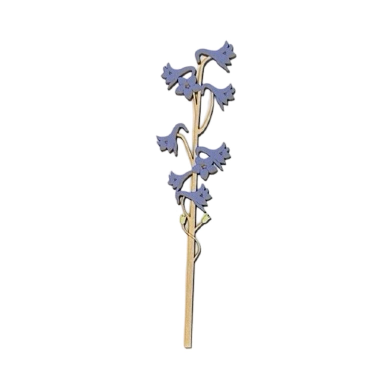 Single larkspur flower wooden stem with blue flowers.