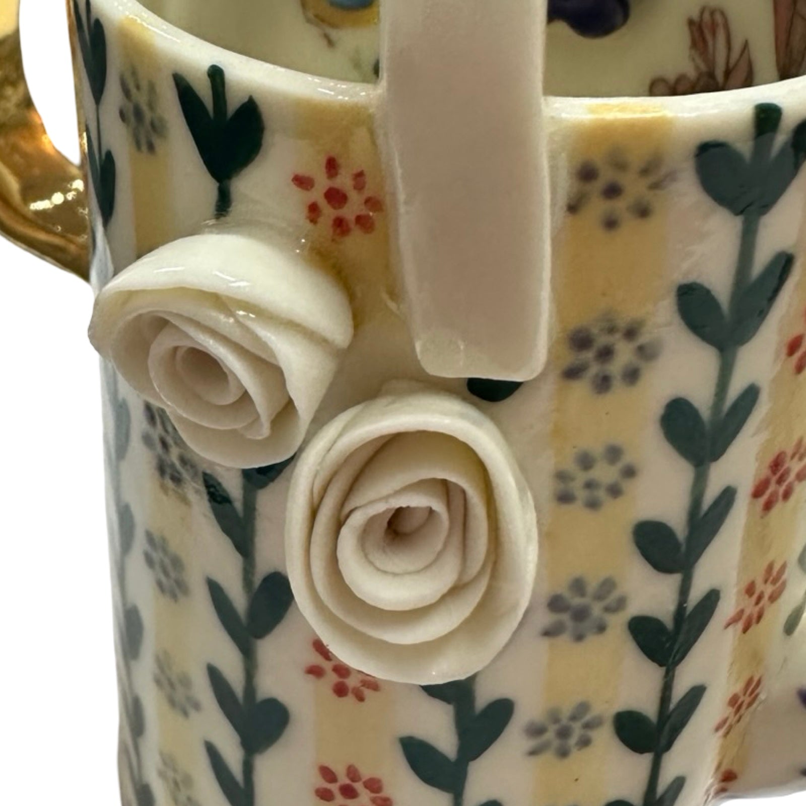 Leaves and Roses Watering Can Porcelain Vase