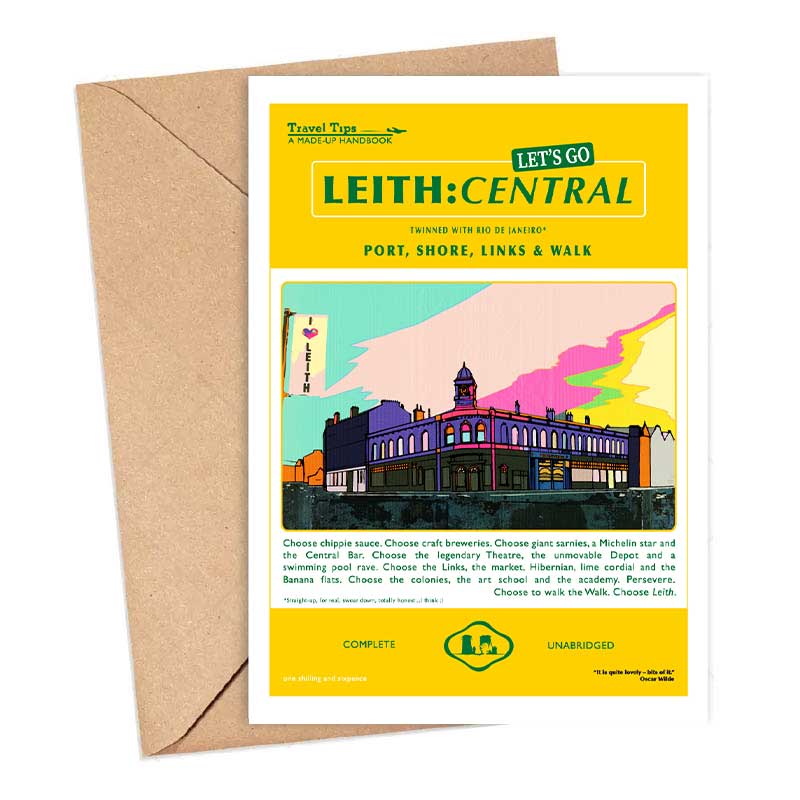Card featuring the old Leith Central station at the bottom of Leith Walk in Edinburgh