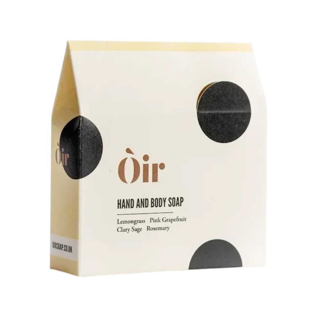 Luxury lemongrass, pink grapefruit, clary sage and rosemary hand and body soap bar with a citrus and herb aroma.