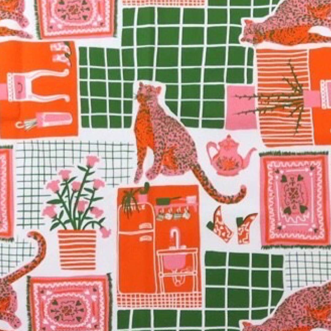 Close up of leopards at home fabric.