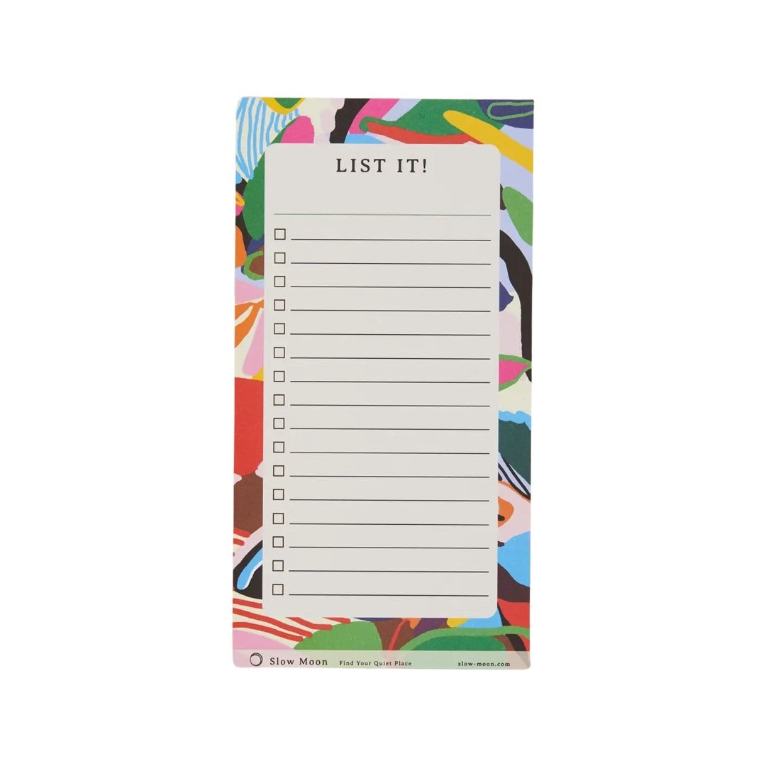 Colourful list pad with white space to write your list on a bright abstract botanical background. 