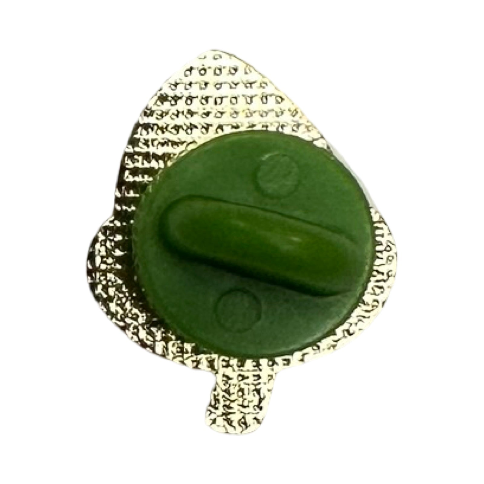 Back of enamel pin on a white background.