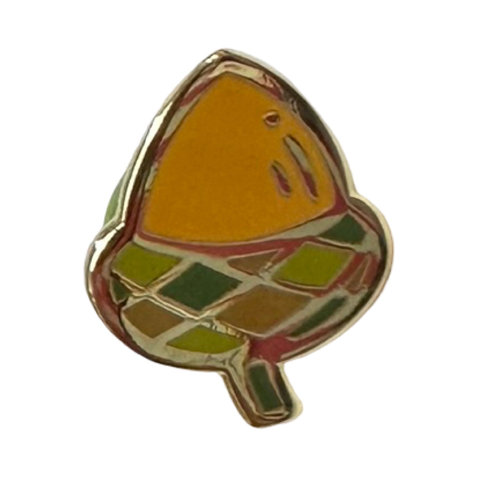 Pin with a design of an acorn on a white background.