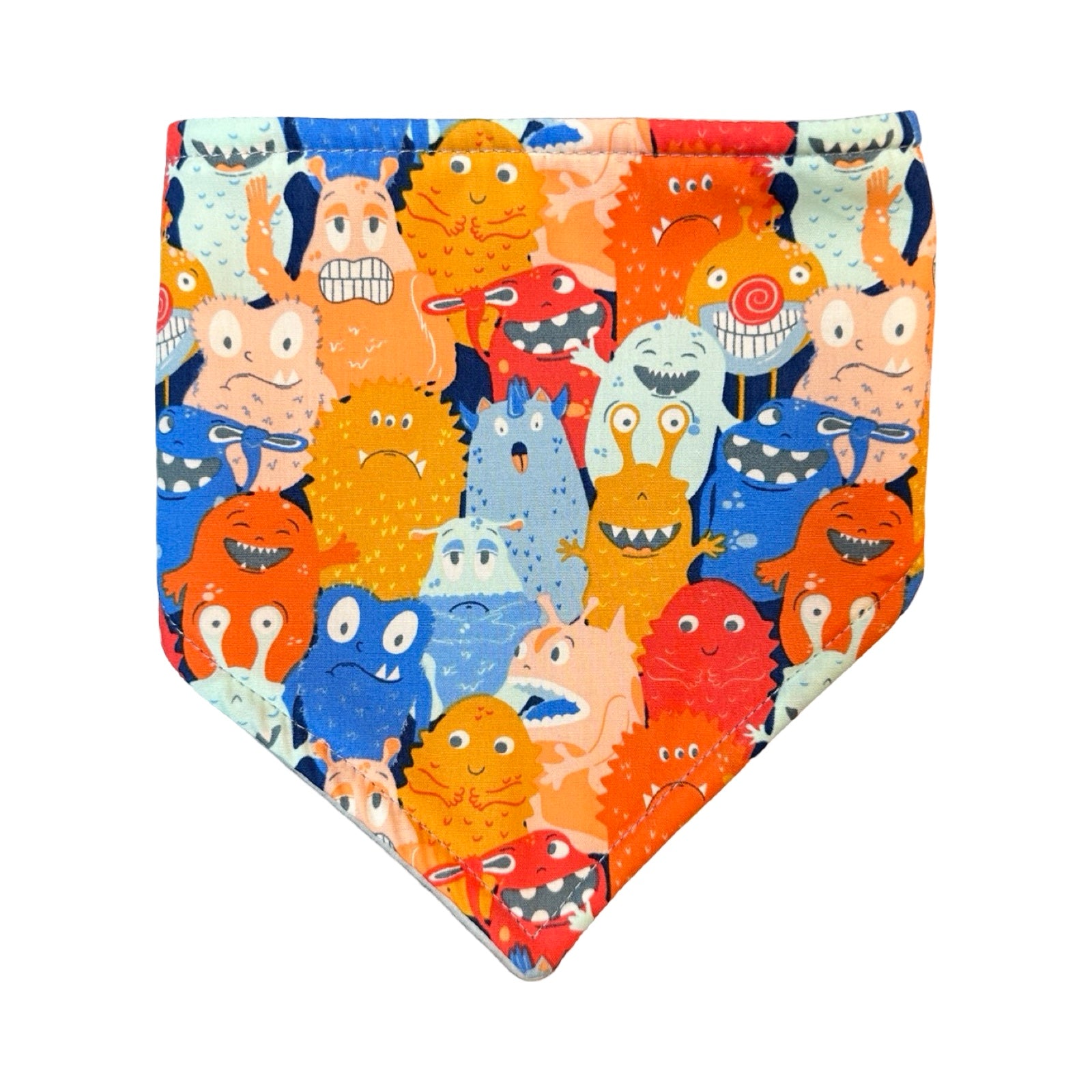 Bandana bib in cotton fabric with colourful little monsters pattern