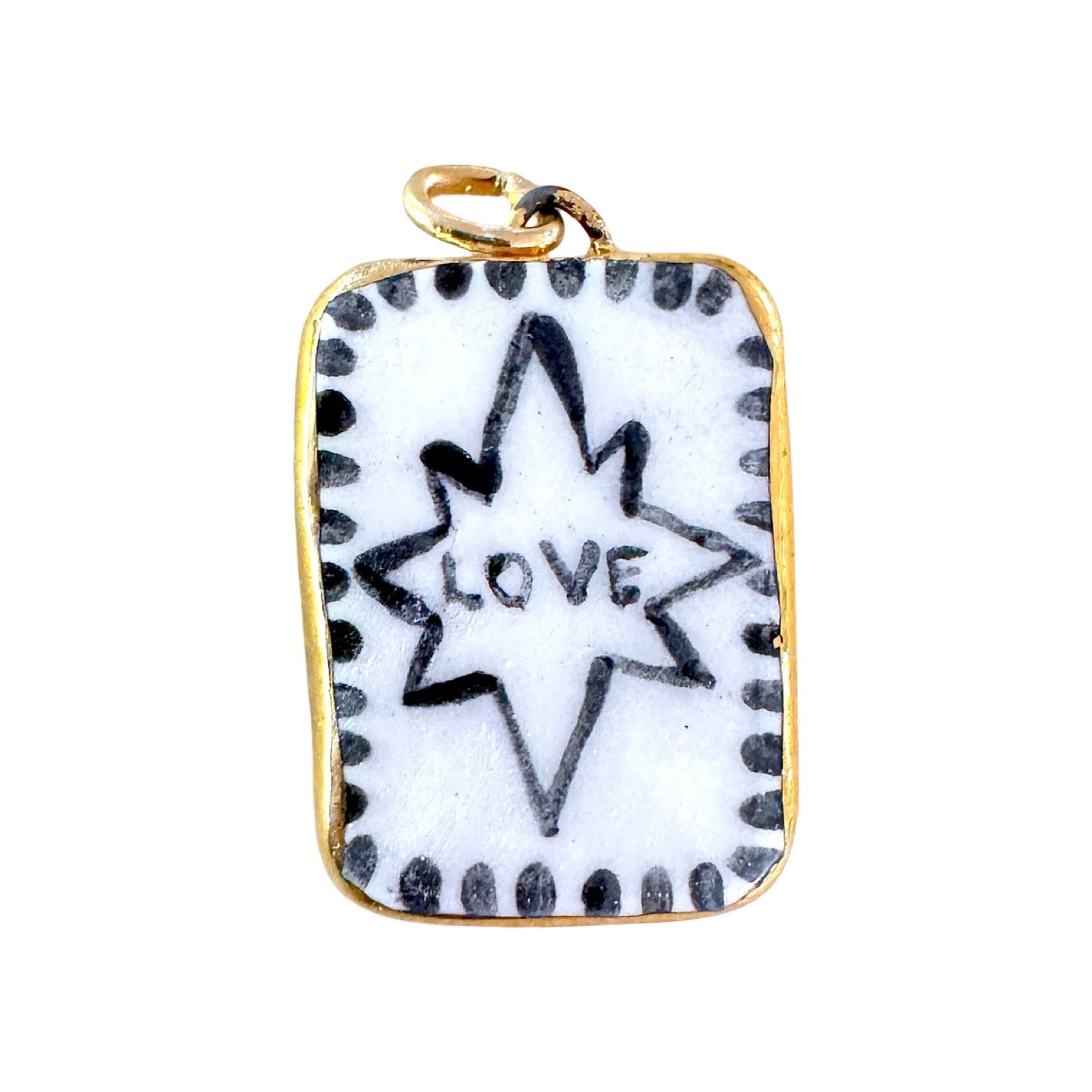 Pendant with 'LOVE' design on a white background.
