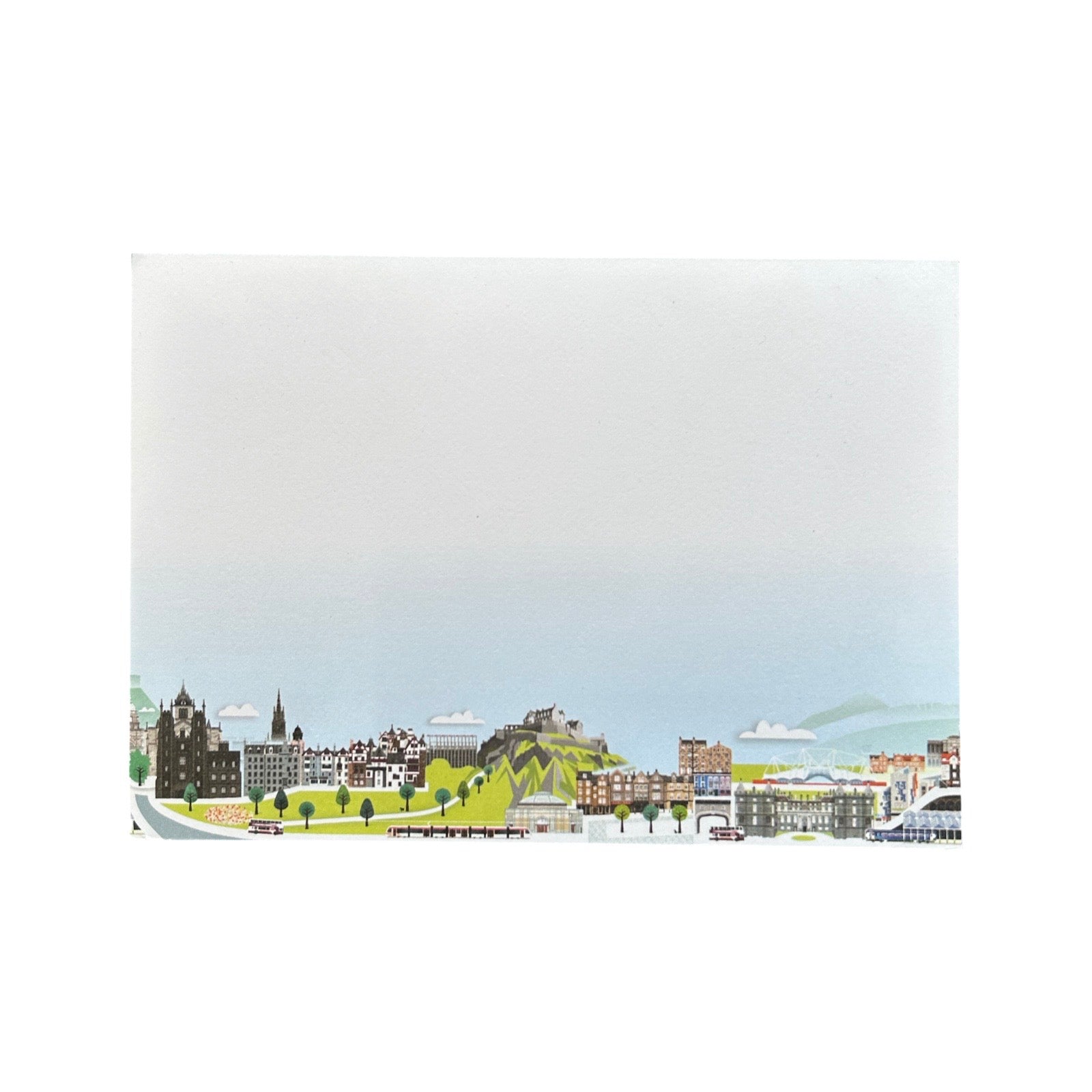 A Love Edinburgh themed A6 notepad with a cityscape design and 'Love That View' branding on the cover.