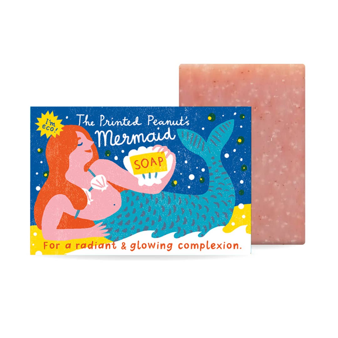 Soap with packaging featuring a mermaid illustration on a white background.