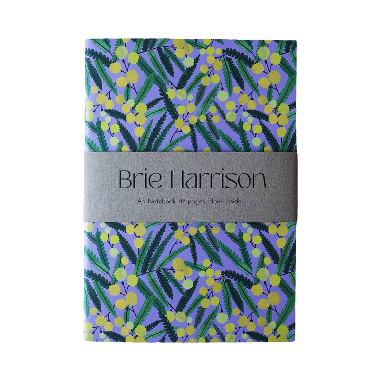 This slim notebook features an illustration of beautiful yellow mimosa flowers on the cover. 