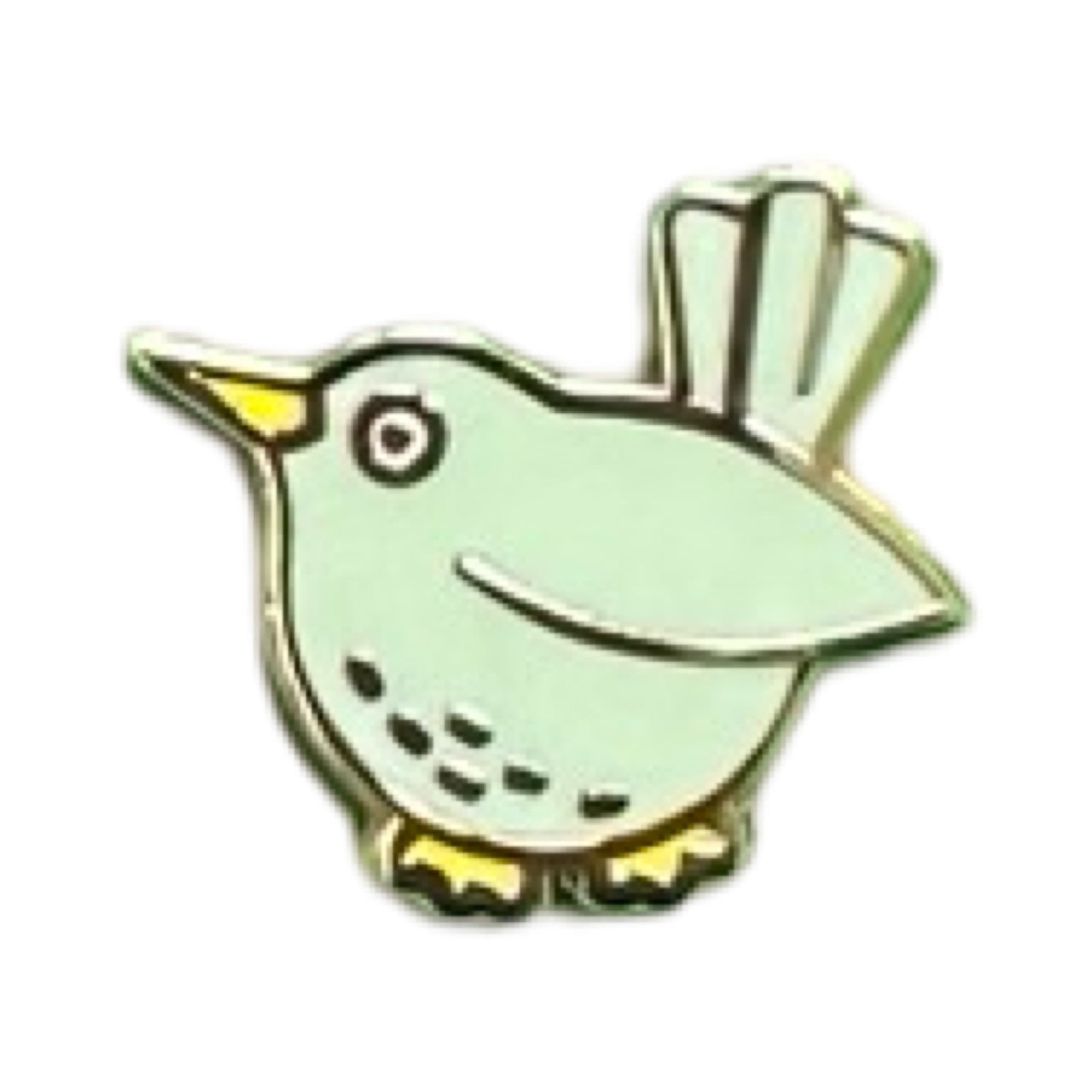 A cute mint green bird-shaped enamel pin badge.