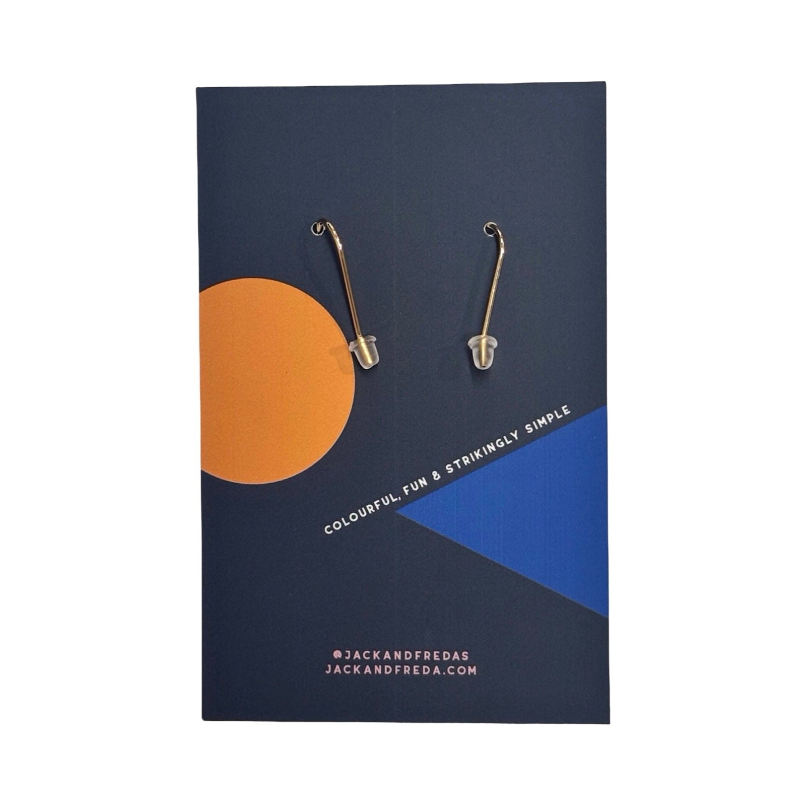 Back of earrings of backing card with a geometric pattern design.