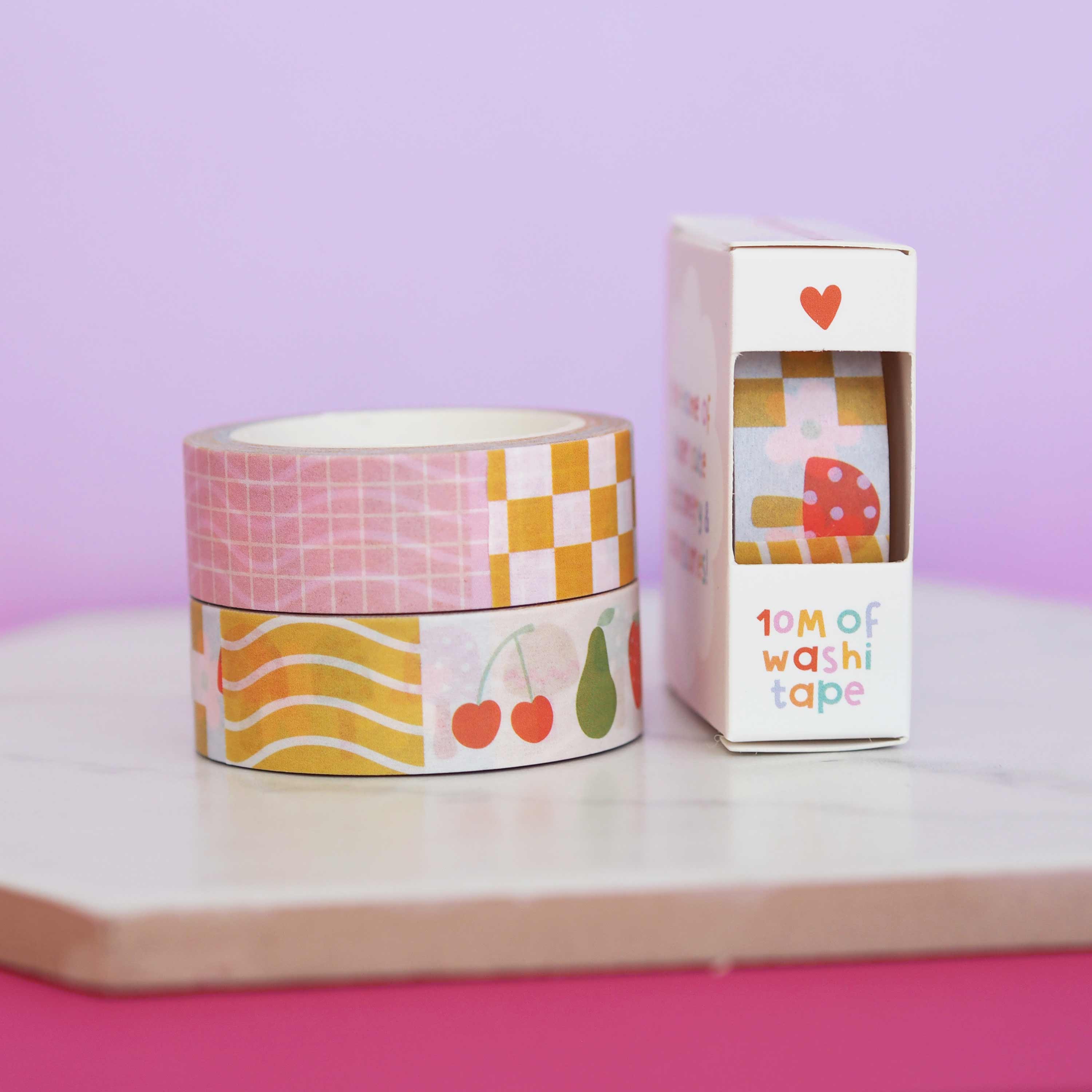 Washi tape packaged on a table.