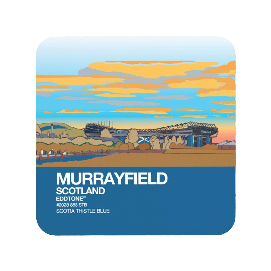 Coaster featuring an illustration of the Murrayfield Stadium, Edinburgh.