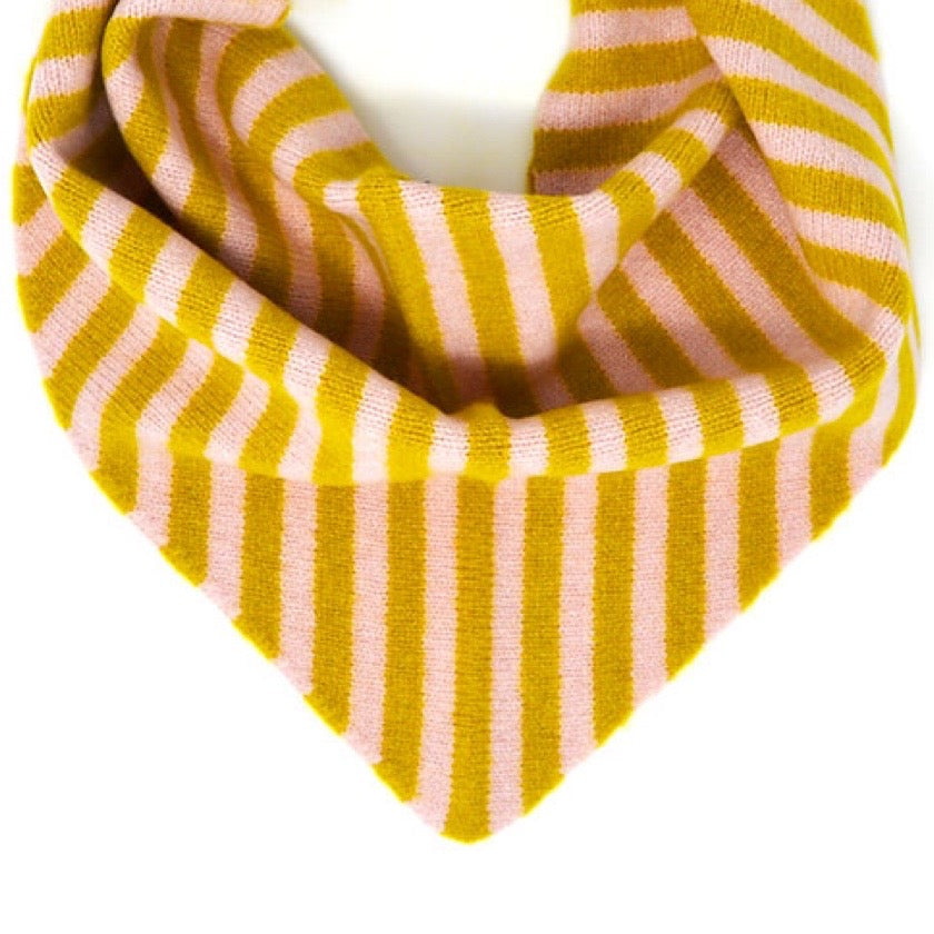 Striped neckerchief with pink and yellow pattern on a white background.