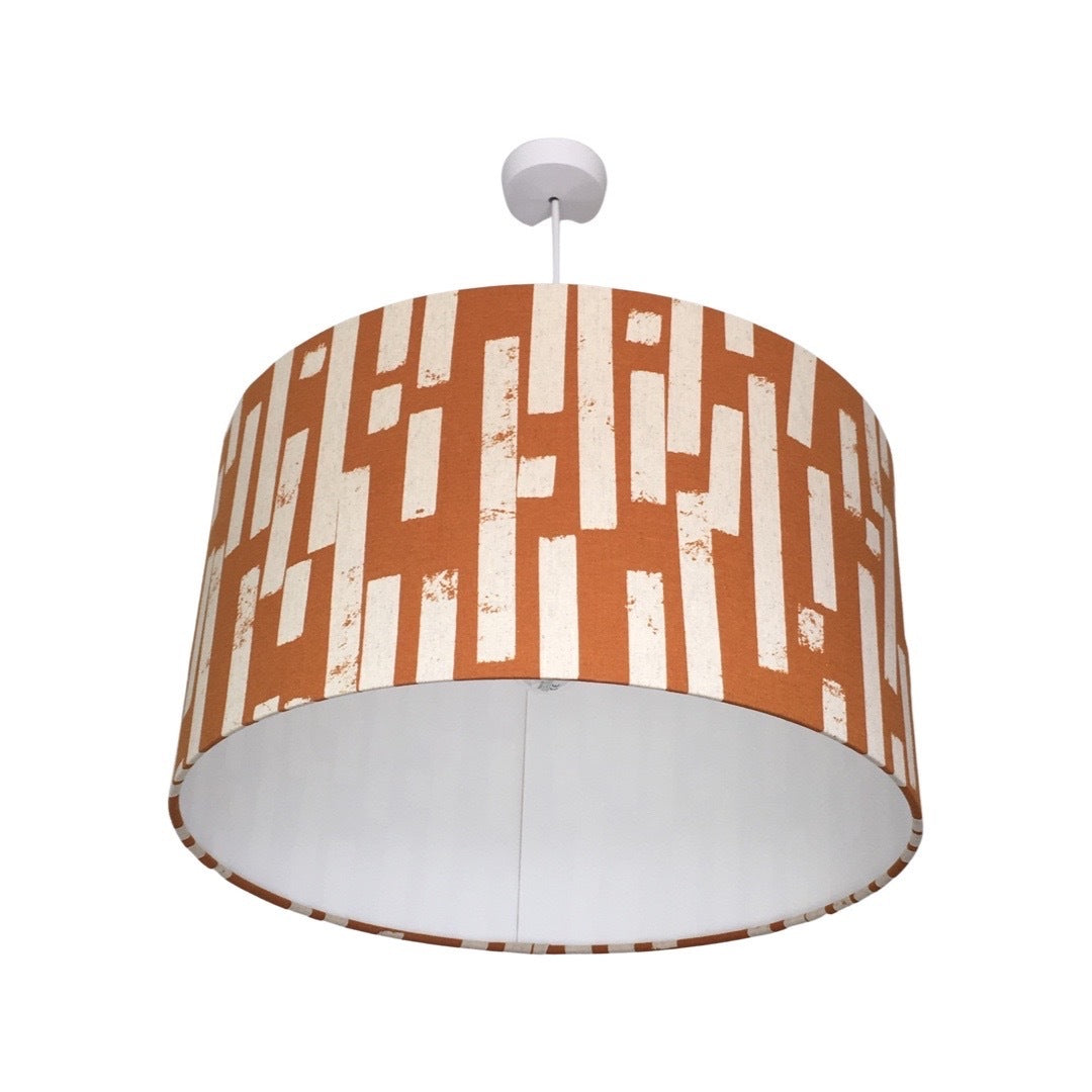 Drum lampshade in mustard canvas fabric with cream dashes