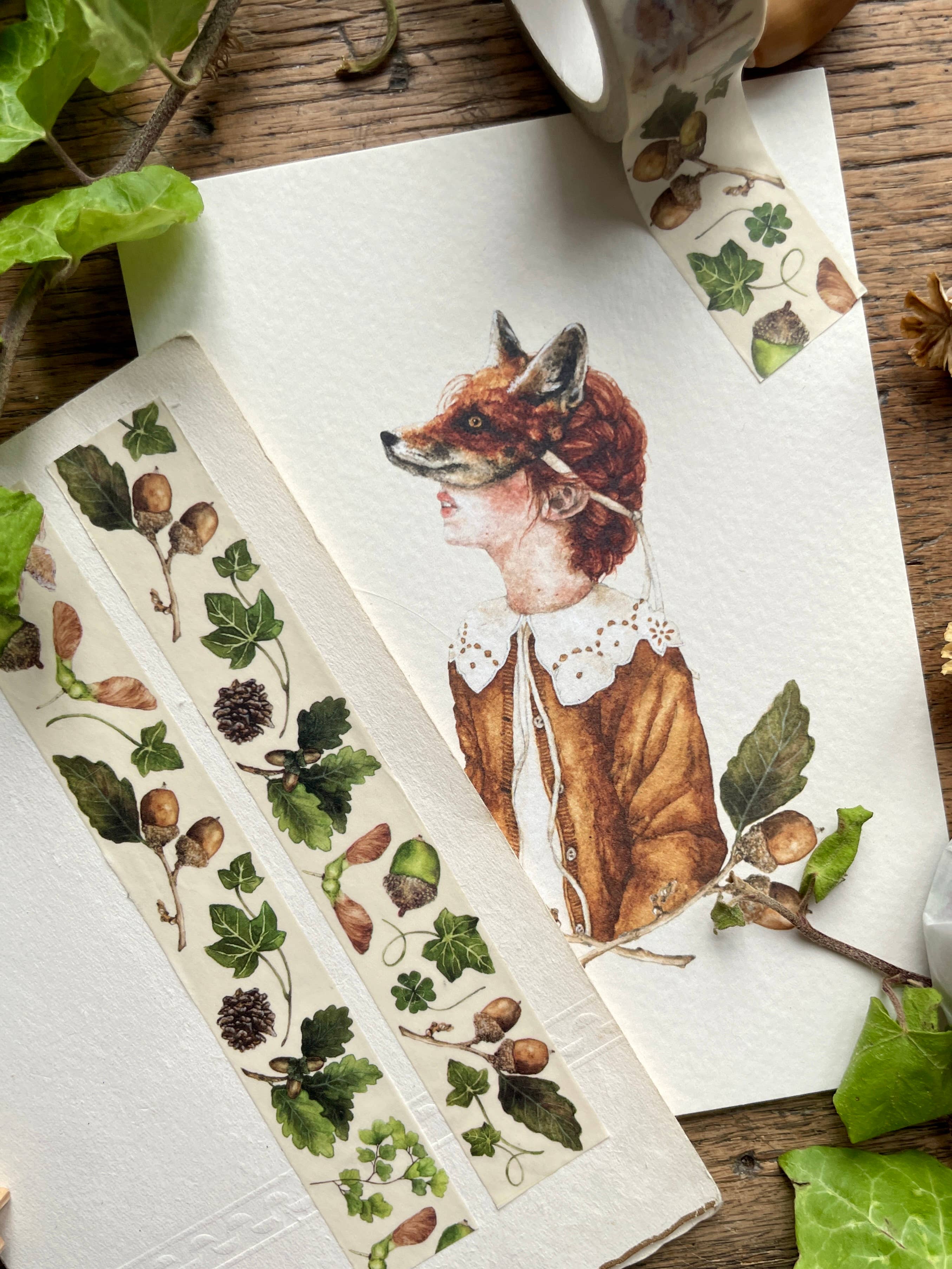 Washi tape with leaves and acorns.