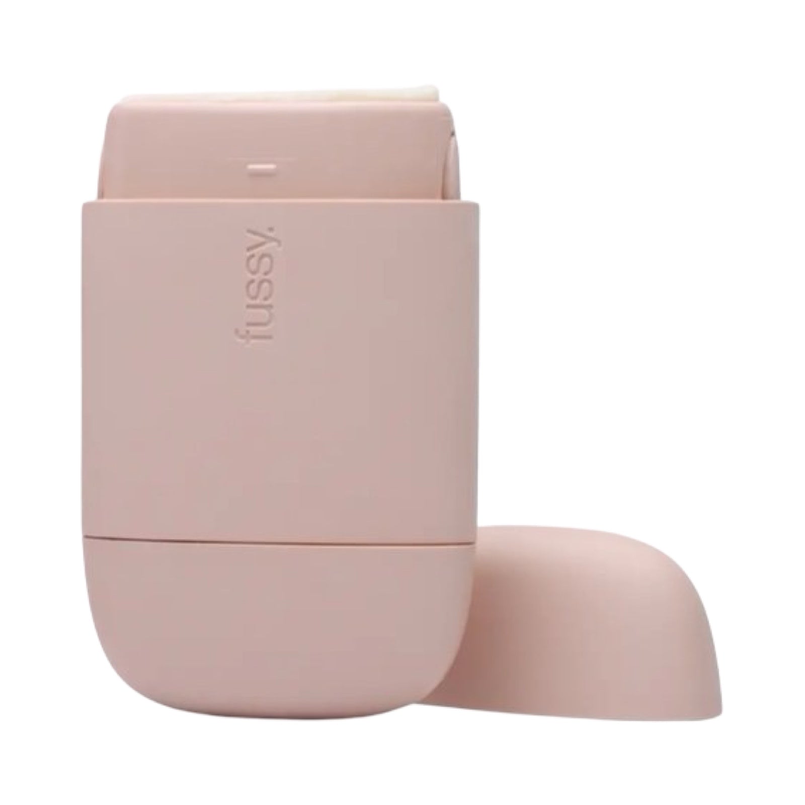 A pink refillable deodorant case with the lid off.