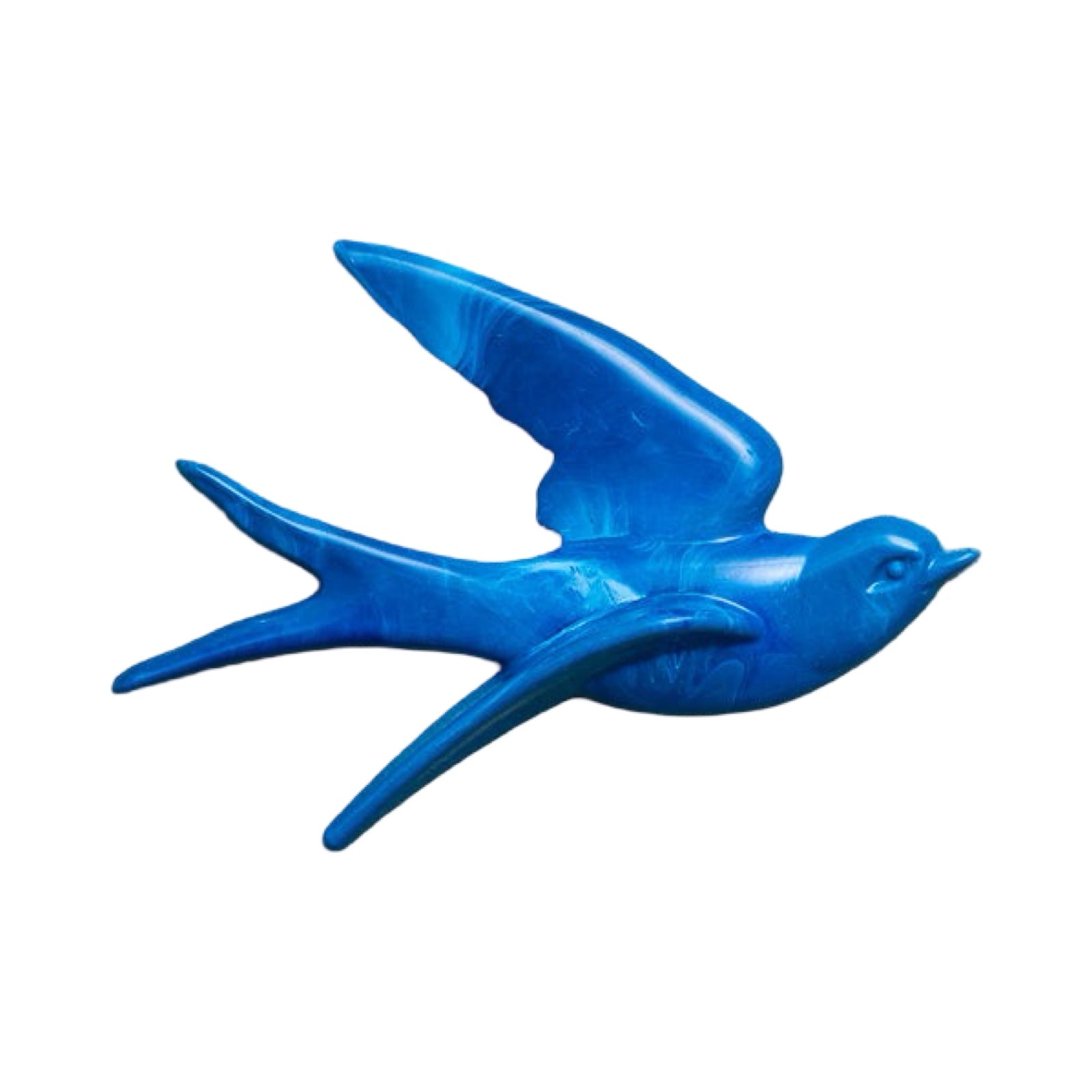 Blue bird figurine on a white background.