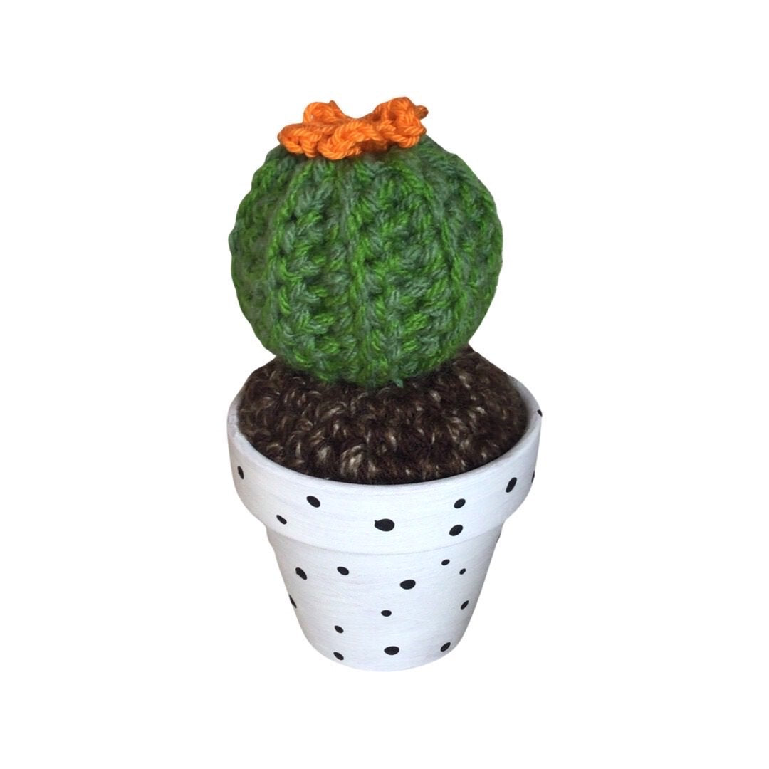 Orange Flower Round Crochet Cactus - Small