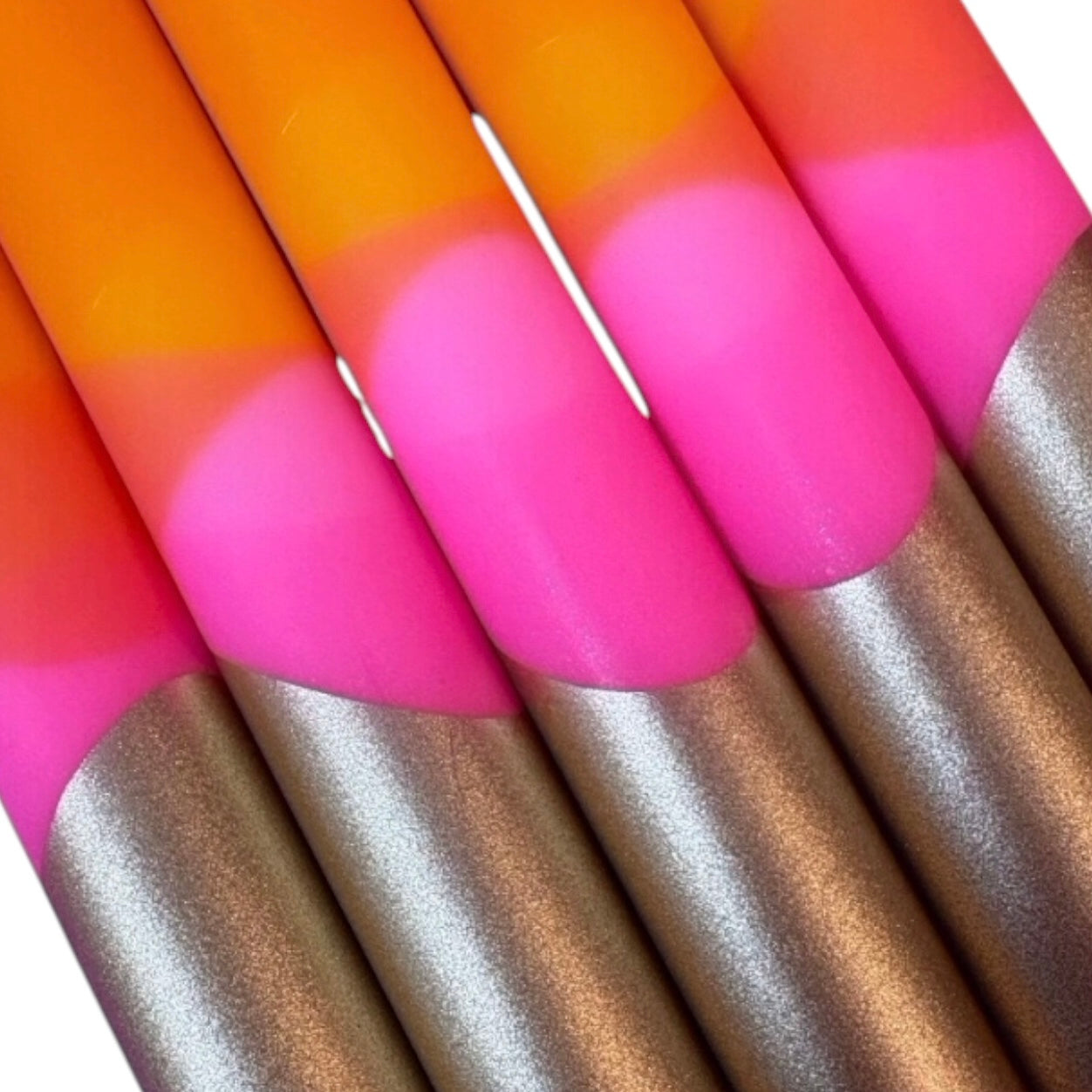 Colorful cylindrical objects with gradient colors on a white background