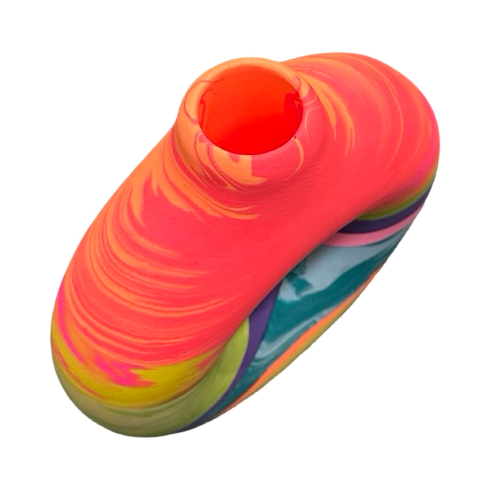 Colorful stripe vase on a white background.