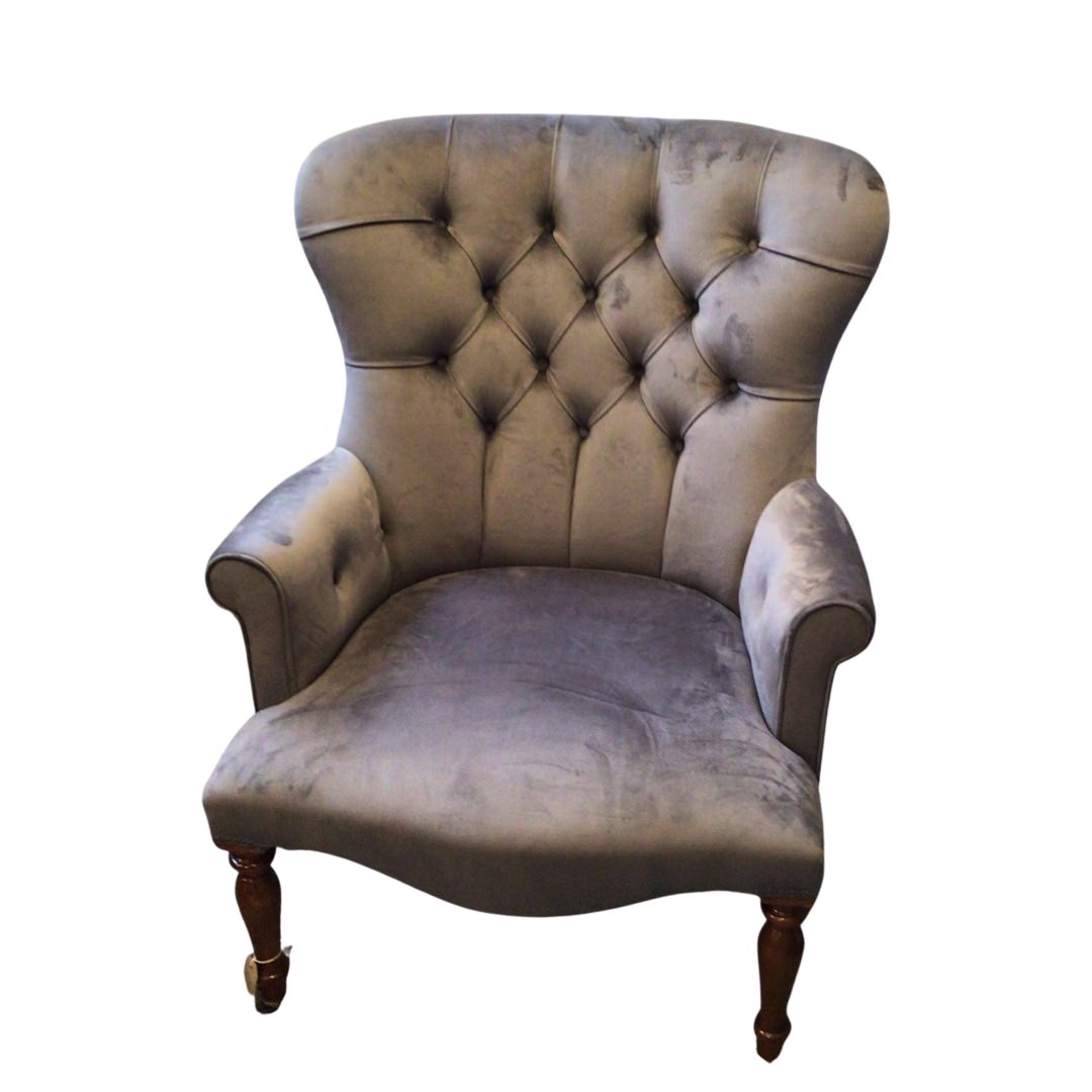 Button Back Plain Velvet Occasional Armchair