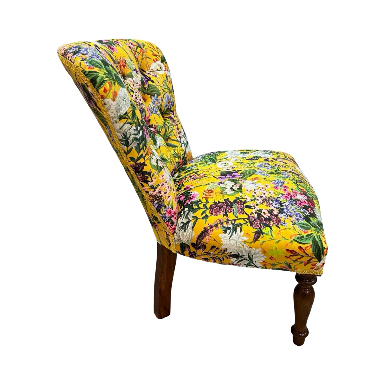 Yellow Floral Velvet Occasional Chair